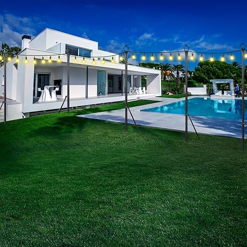Miniatura 7 de Paquete de 2 postes de luz de metal de 9.8 pies para colgar en exteriores, patio trasero, jardín, patio, cubierta para fiestas, bodas