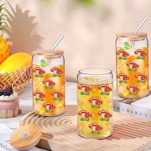 Miniatura 3 de 4 juegos de vasos de vidrio con tapas y pajitas de bambú, lata de cerveza para beber de 16 onzas, taza de café helado con tapa, popote y cepillo de