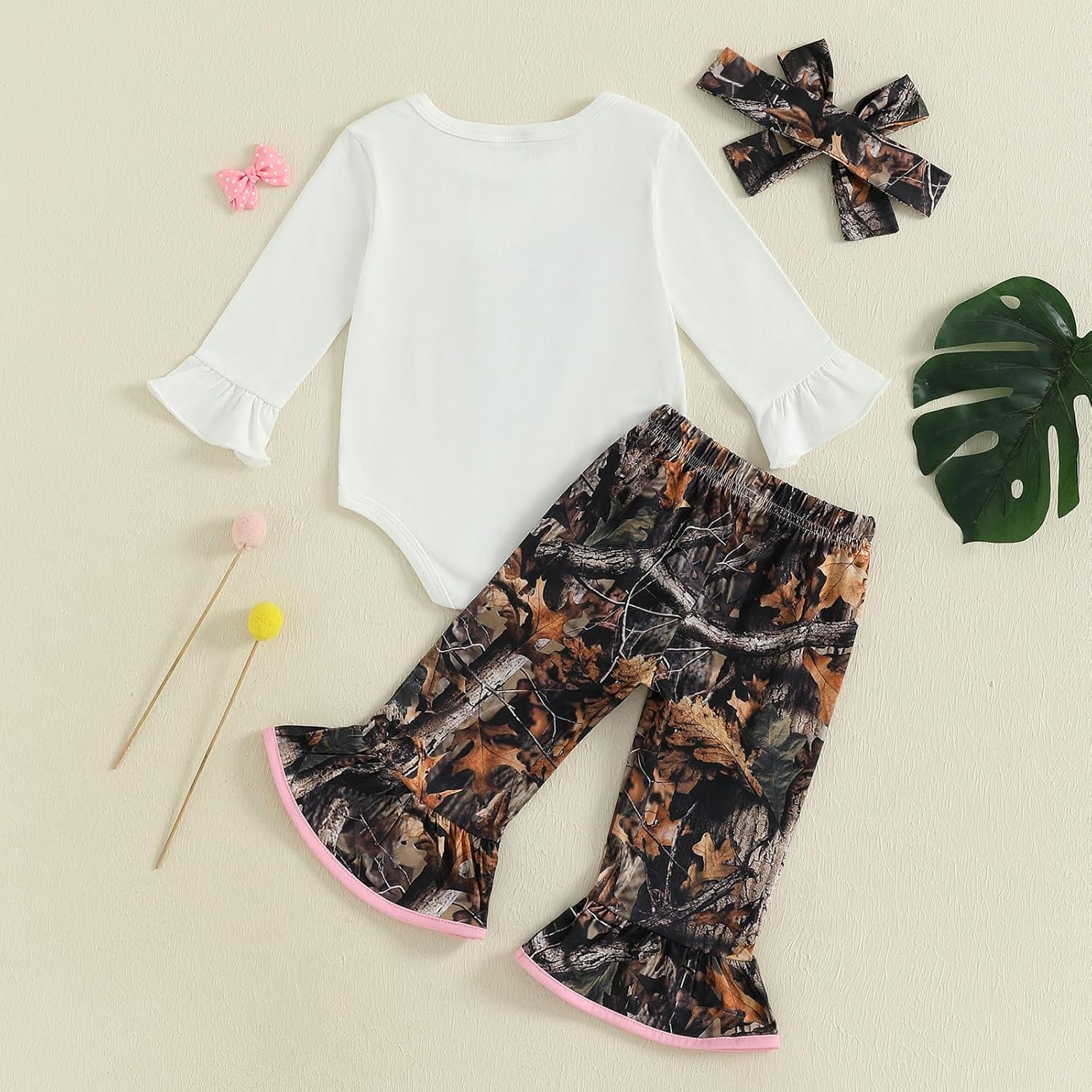 Newborn Baby Girl Hunting Clothes Deer Long Sleeve Romper Jungle Camo Flare Pants Set 3 Piece Fall Winter Outfit - Image 3