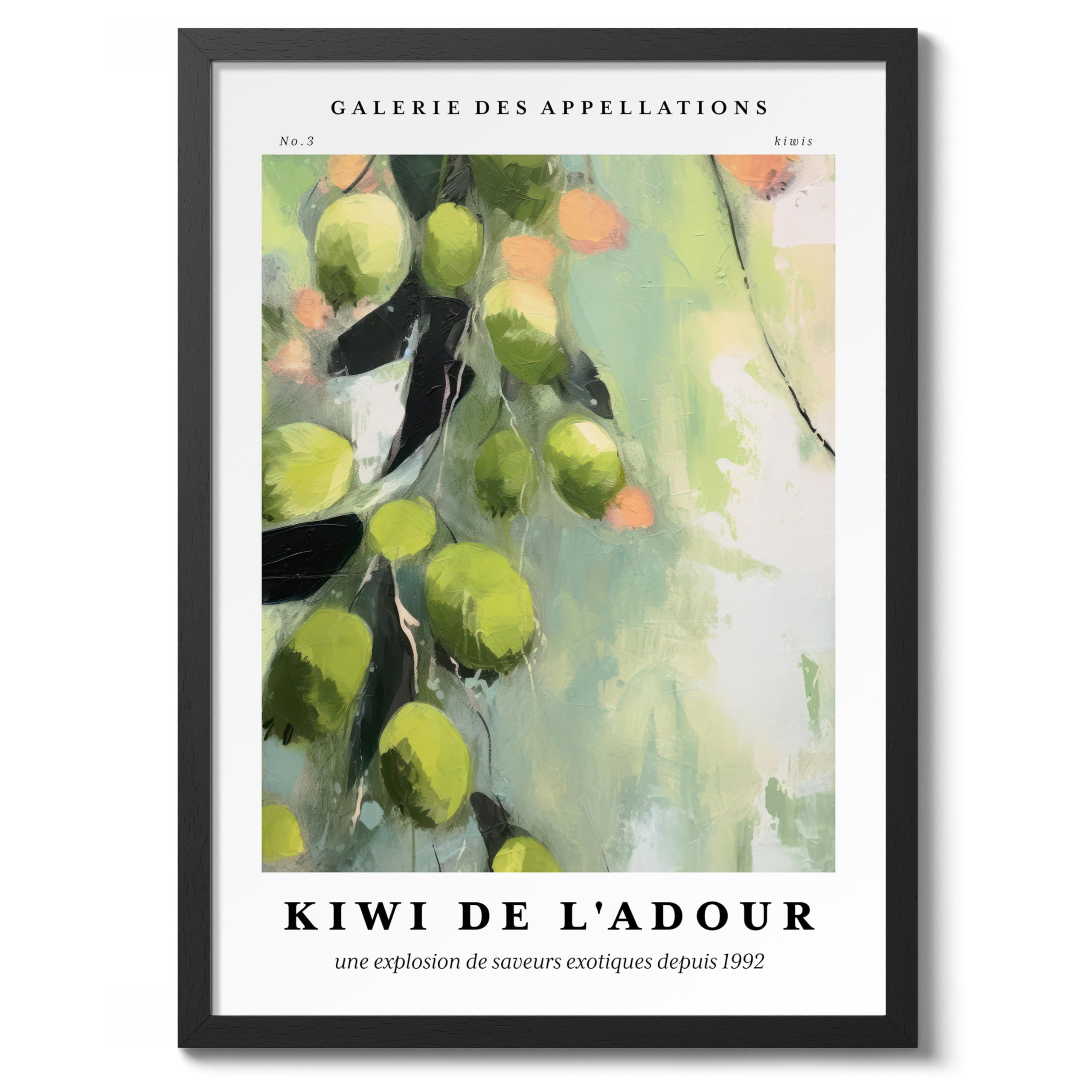 Kiwis - L'Adour Minimalist Abstract Poster Colorful Floral Prints Aesthetic Painting Modern Bedroom Bathroom Wall Decor, Archival Matte, A5 (Black Frame) - 21x14.8cm