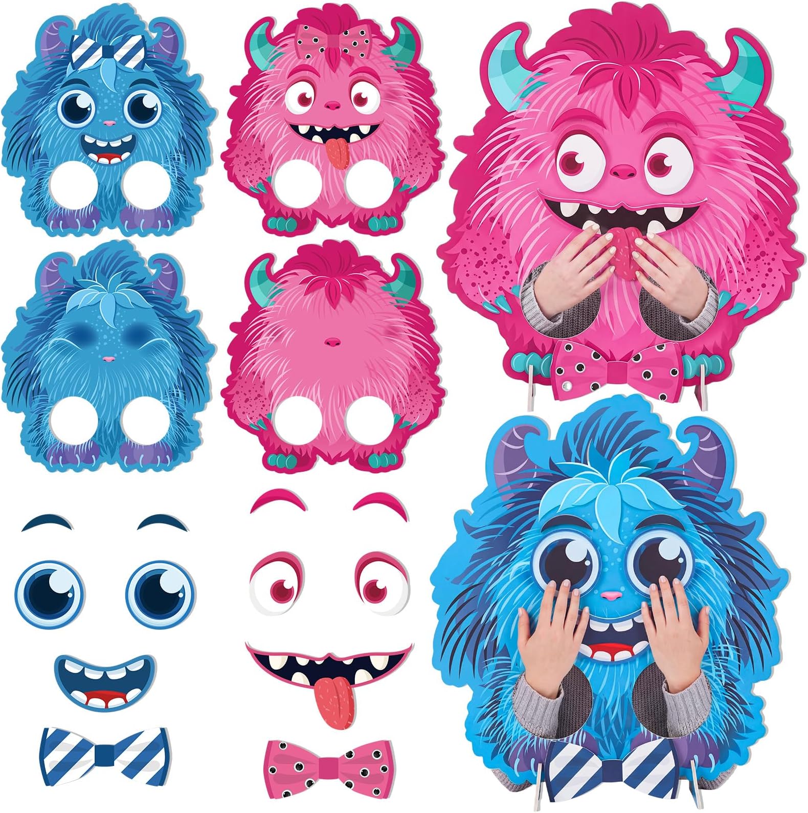2 Sets Monster Build-a-face 2 Player Party Blue Pink Monsters Theme Face Changing Monsters Party Time for Valentine Educational Monster Board