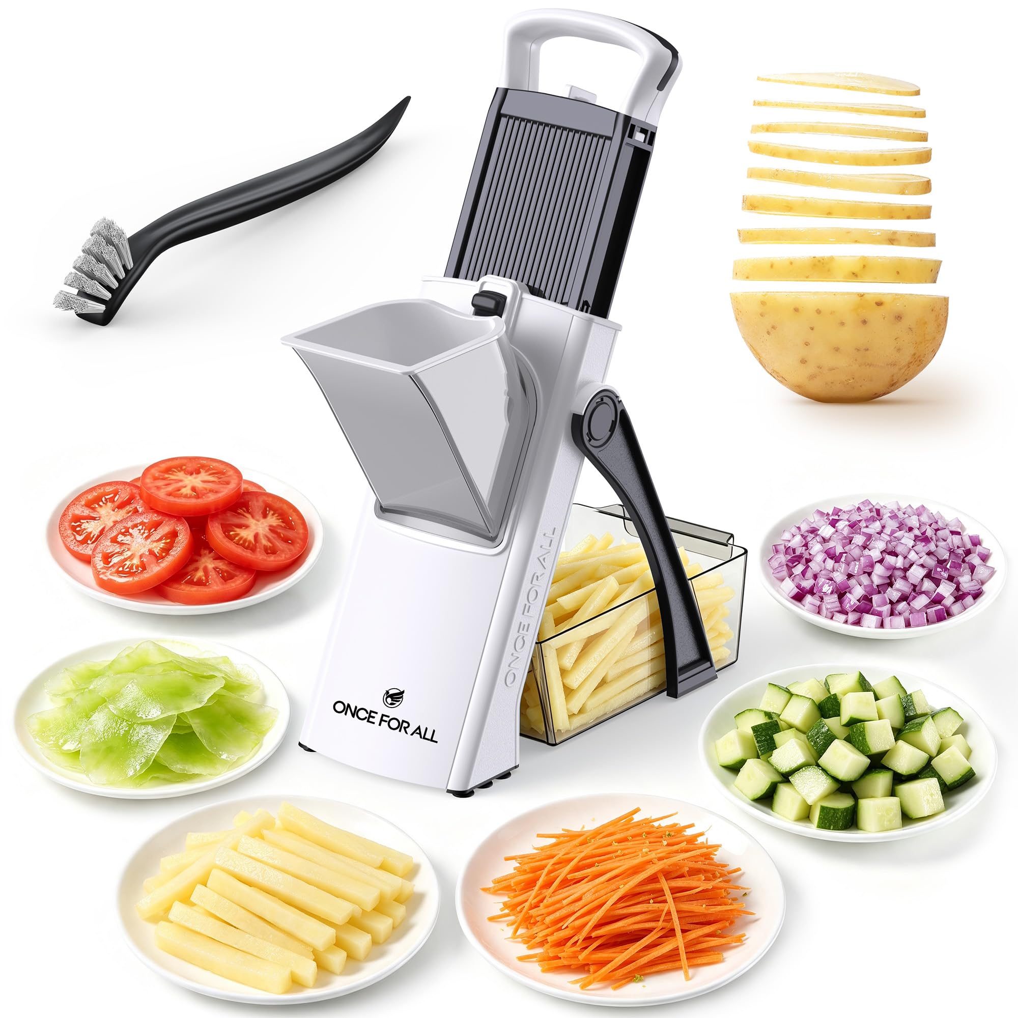 ONCE FOR ALL Safe Mandoline Slicer Plus, Bigger Size, Potato Slicer, Black