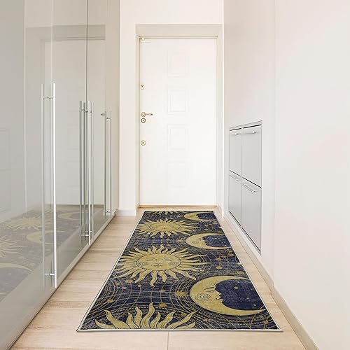 Miniatura 2 de Ambesonne Alfombra decorativa de sol y luna, astrología medieval, con personajes de media luna celestial, estrellas y espacio de arte, alfombra de