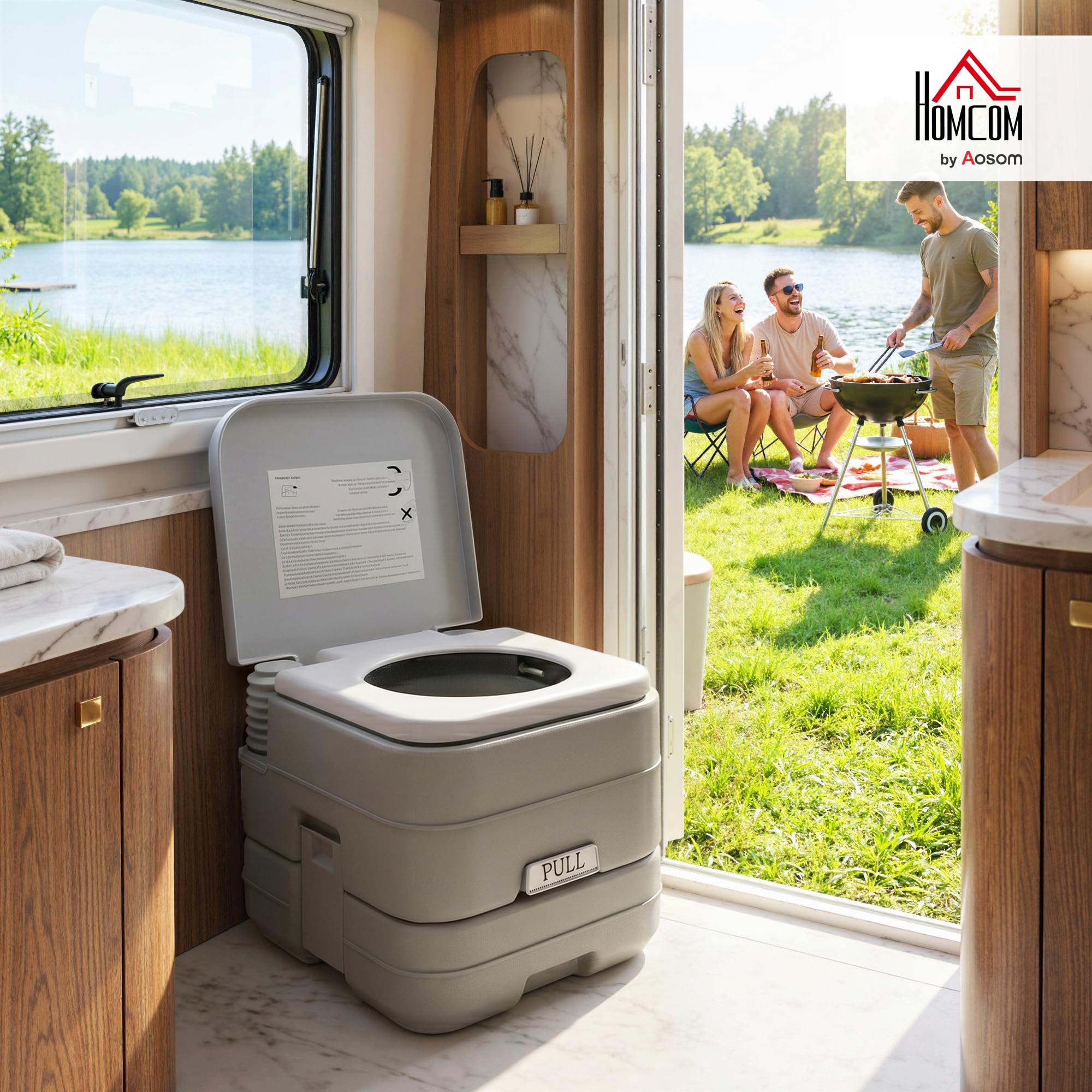 HOMCOM Inodoro Portátil WC Portátil con 2 Tanques 10L 36x42x30 cm Gris | Carga 200 kg, Inodoro para Exterior, Camping, Acampar, Senderismo