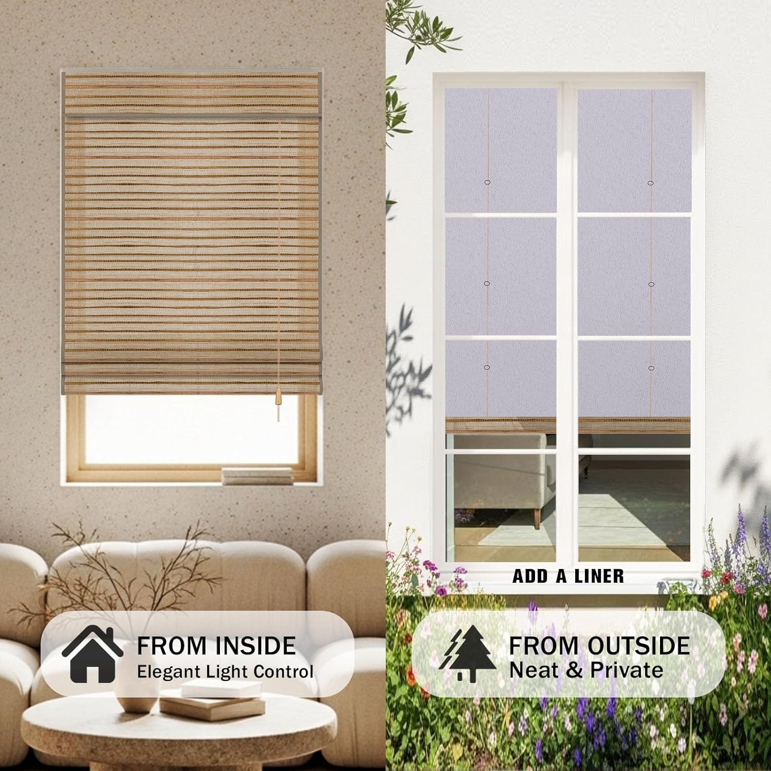 Customized Natural Roman Shade Roman Blind Light Filtering Blackout Roman Window Shade for Windows, Ramie Jute, L-431