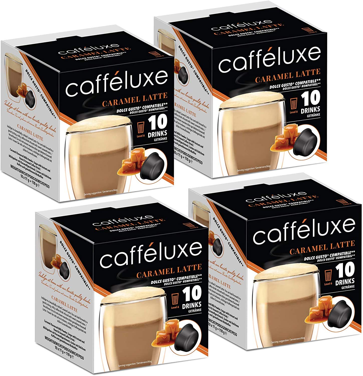 CaffeLuxe Single Serve Caramel Latte Premium Coffee Pods Dolce Gusto