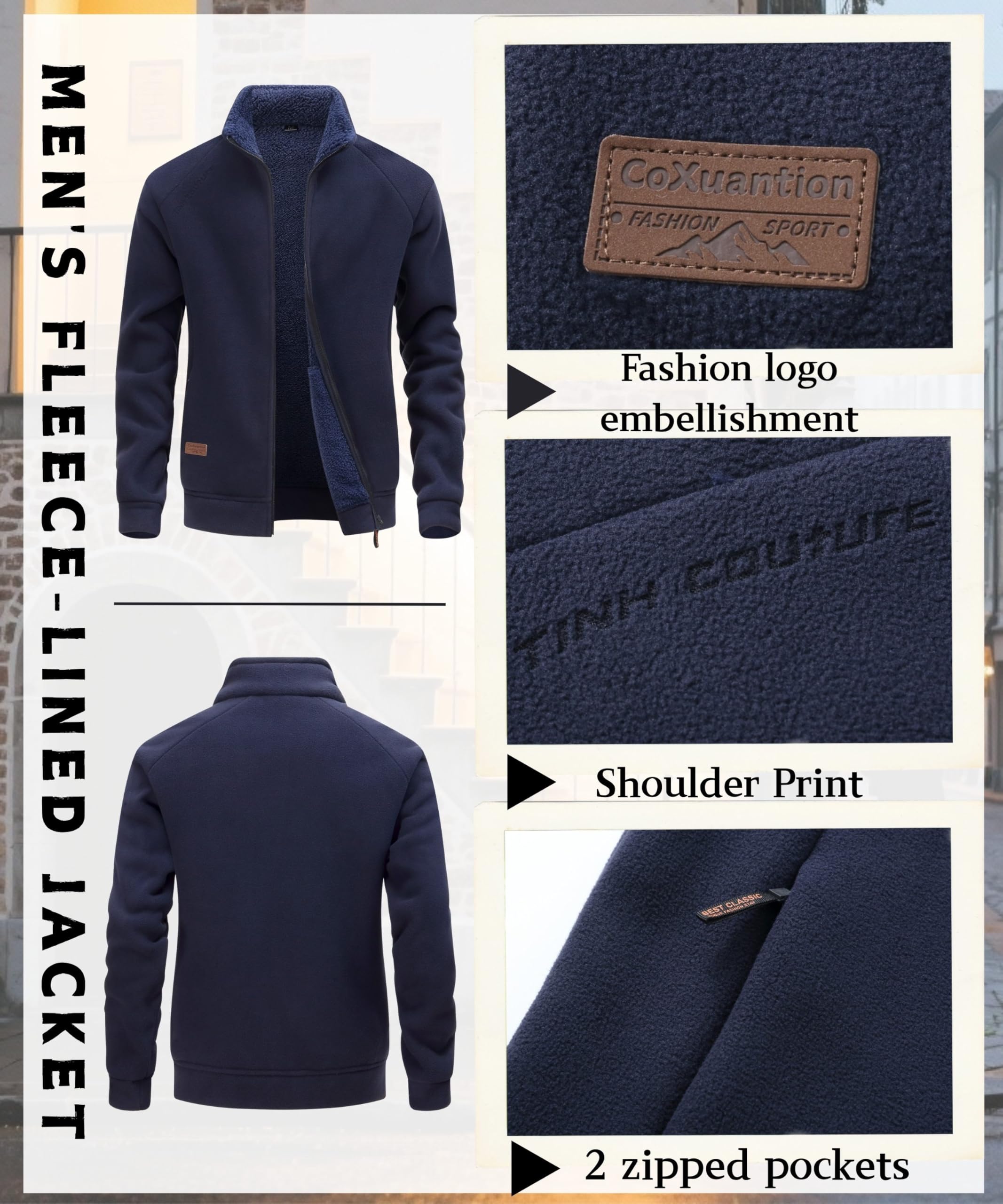 Giacche di Pile Uomo Full-Zip All'aperto Sport Giacca con Tasche Giacca di caldo invernale Antivento Cappotto Stand-up Collare Trekking Casual maniche lunghe da Lavoro
