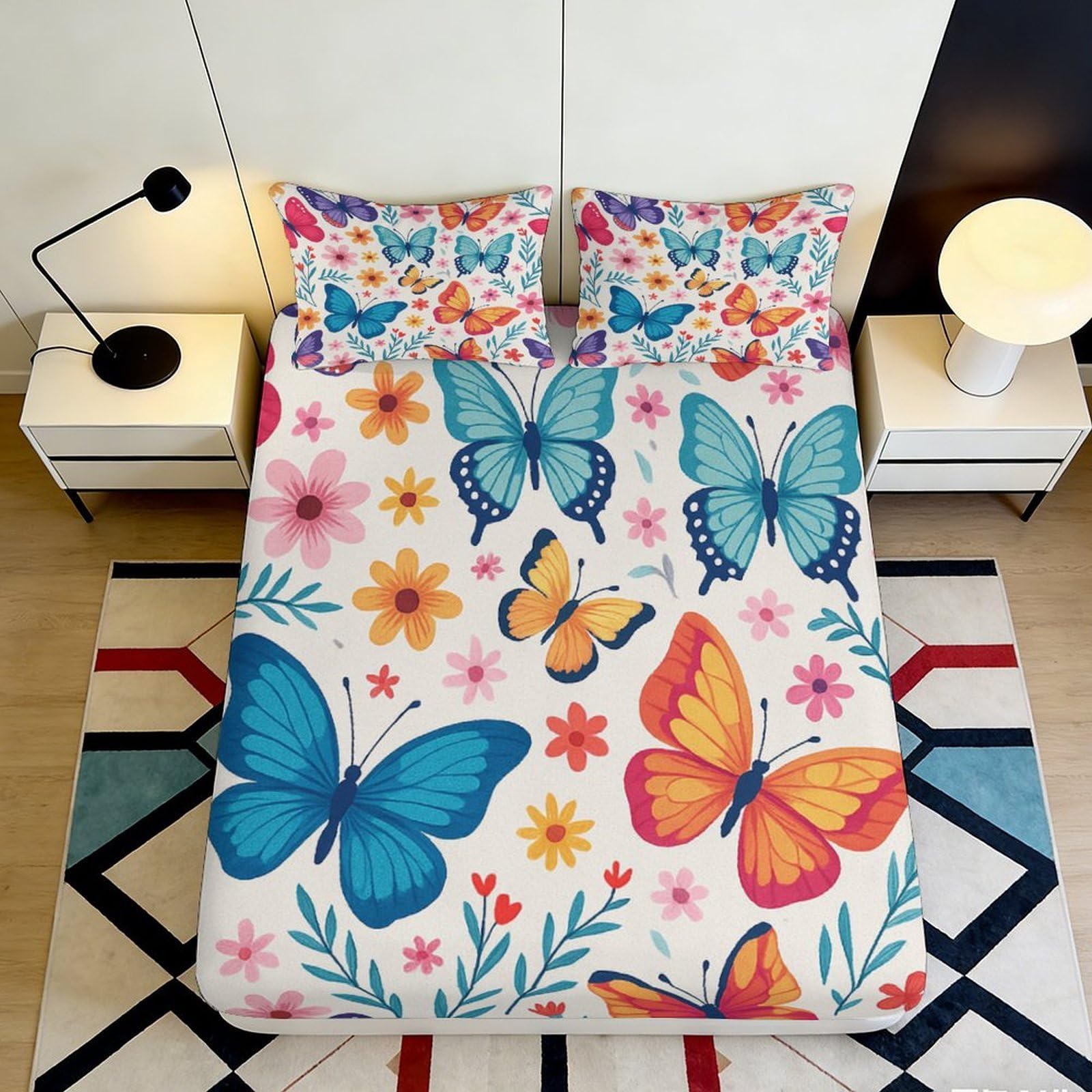 Pnayamiorkfel Style-5 3D Printed Butterfly Floral Fitted Sheet Microfiber Soft Pastel Bed Cover For Bedroom Guest Room Mattress Decor 90X200x25cm