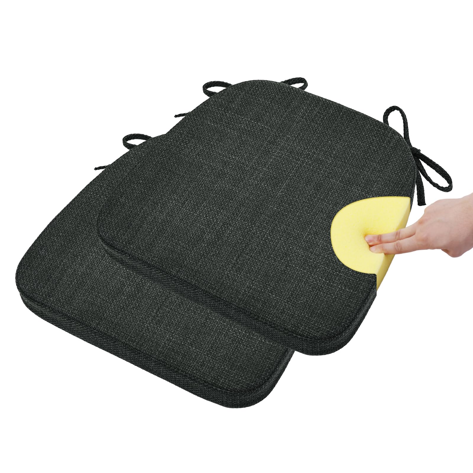 TanYoo 座布団 クッション 椅子用クッション ぷりぷり弾力性高反発 チェアパッド ダイニングチェア用 馬蹄型座布団 お尻が痛くならない 43×40×4cm厚み 滑り止め ひも付きざぶとん 2枚セット (ブラック)