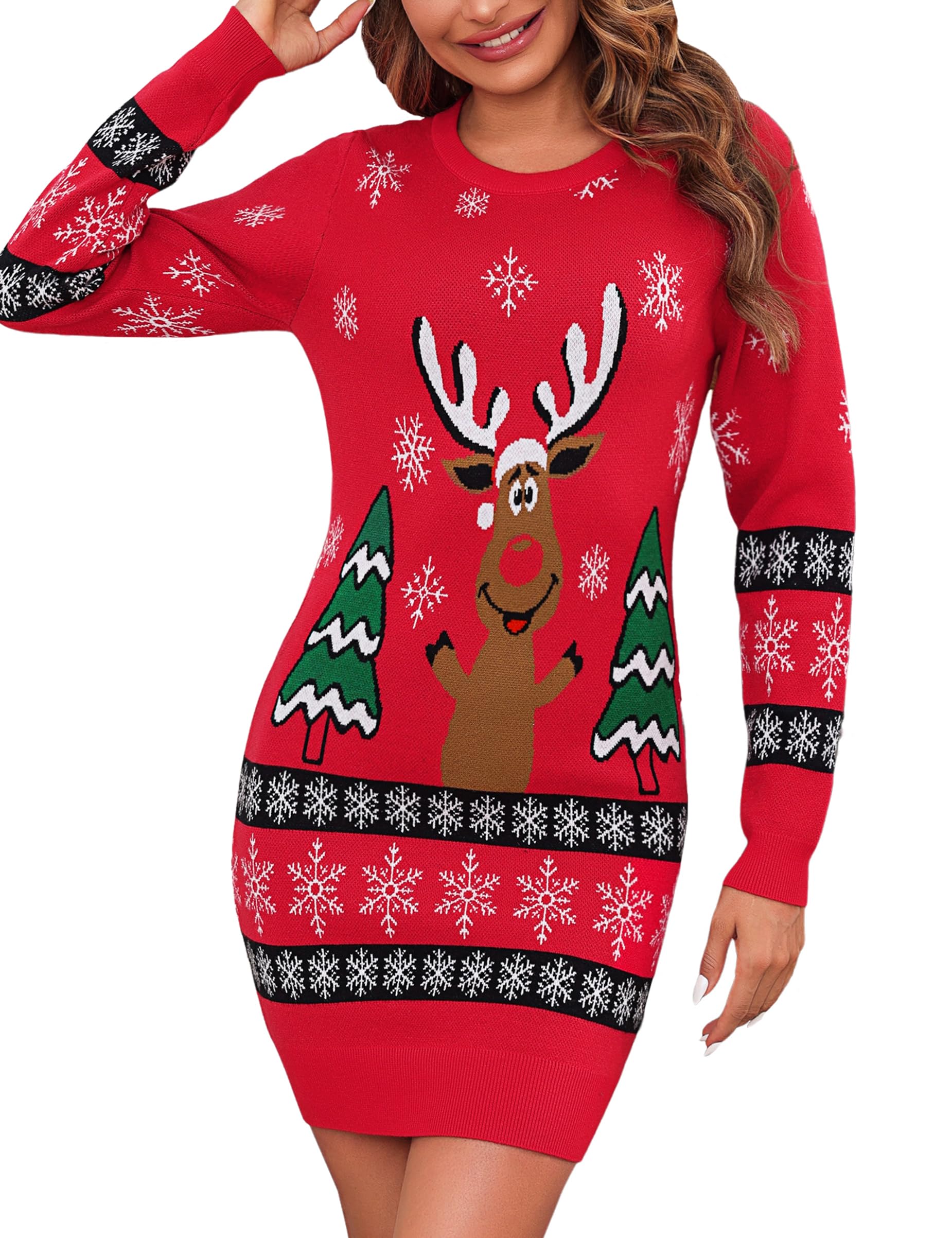Bresdk Vestito Donna Invernale Abito Natalizio Girocollo Elegante Maglione Natale Manica Lunga Elasticizzato Vestito Capodanno