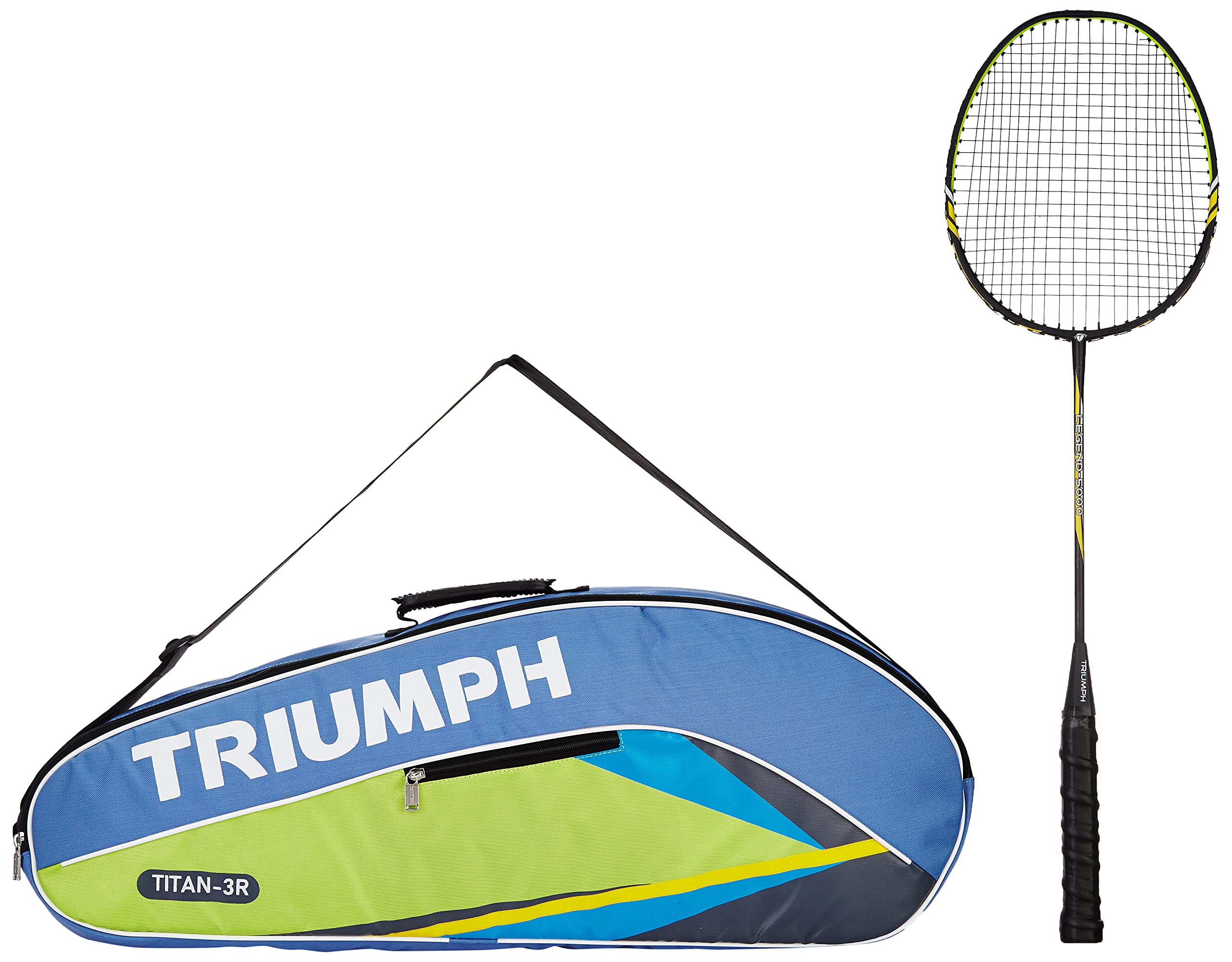 Triumph Legend-5000 One Piece Light Weight Strung Badminton Racket with Titan-3R Single Compartment Badminton Bag Sky/Lime-image-3