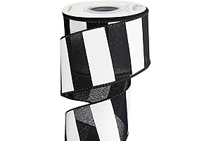 Ribbli Black and White Wide Stripe Wired Burlap Ribbon