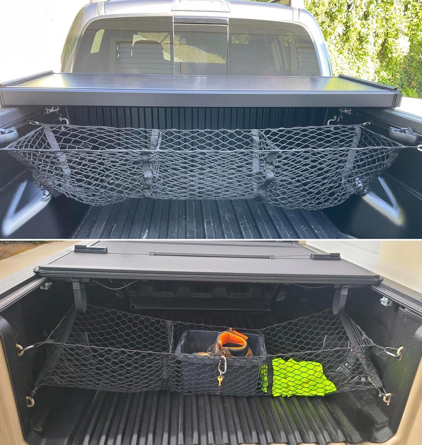 3‑Taschen Pickup Laderaum Netz für Ford Ranger 2022-2025, Schwerlast Ladeflächen Netz Organizer Verstellbares Truck Bed Cargo Netz,normal-130 * 30