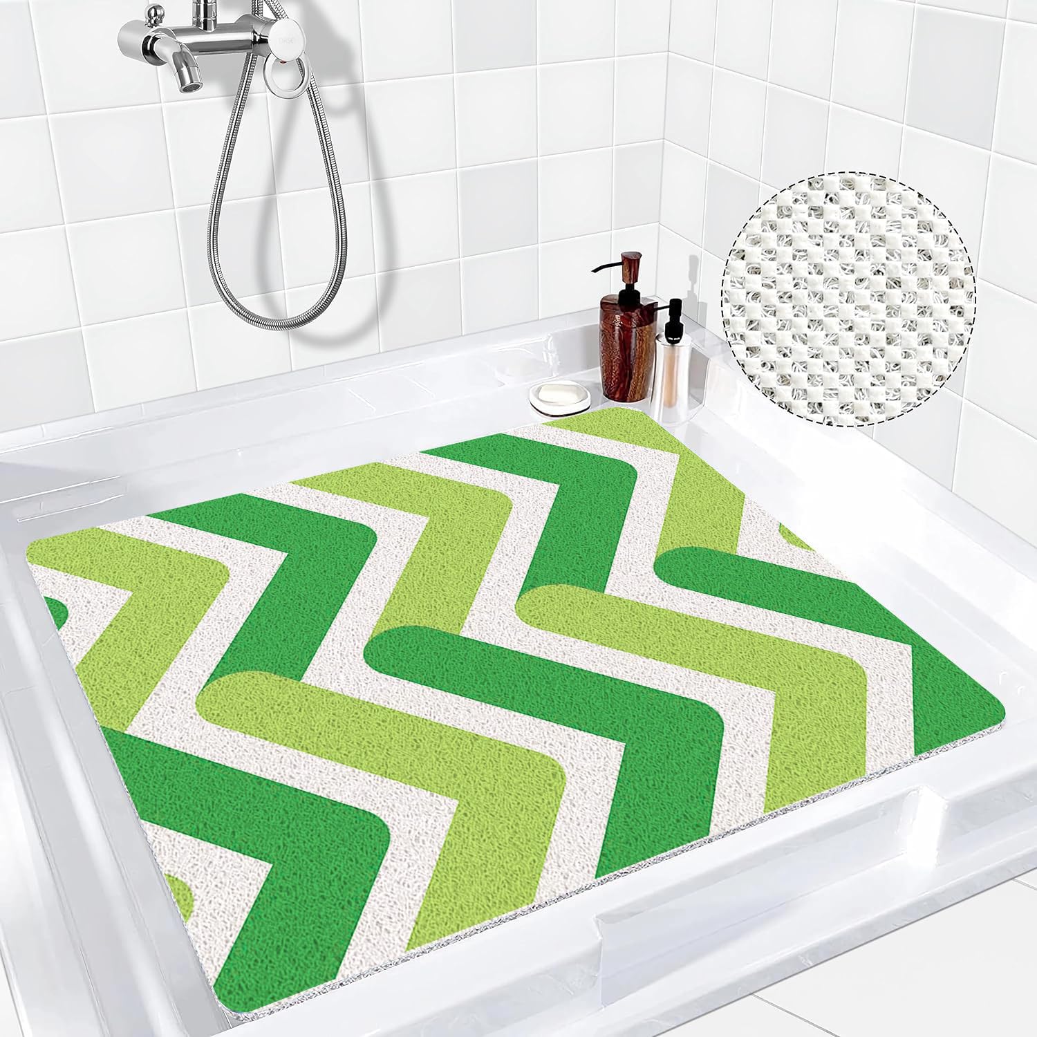 Mateju Alfombra Baño Ducha Cuadrada Antideslizante, Alfombra Baño Interior de Lufa Secado Rapido - Suave y Cómoda para Dentro Duchasalir de la Ducha (Ondas,60 * 60cm)