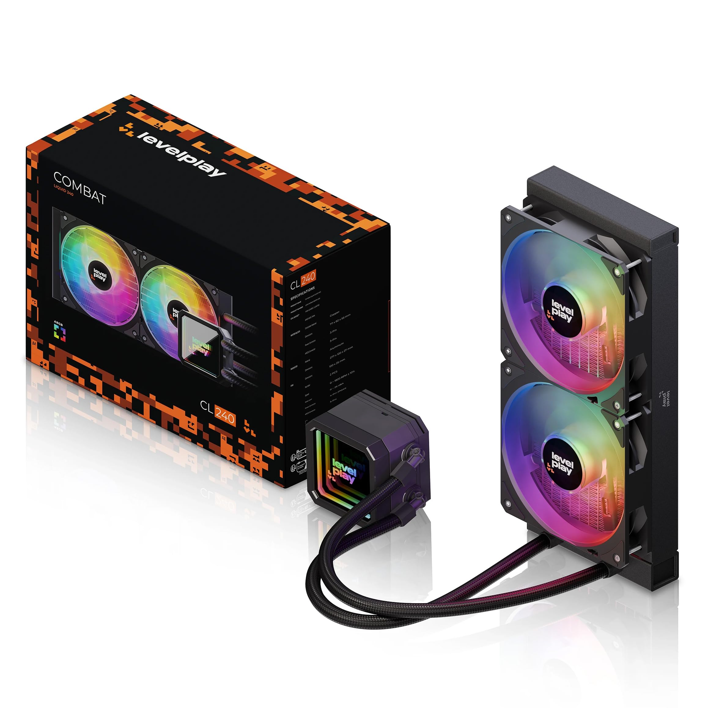 Levelplay Combat CL240 AIO Raffreddamento a Liquido - TDP 280W, Pompa ARGB Infinity, Raffreddamento Radiatore 240mm, Ventole ARGB Gen 2 CF120, Compatibile AMD AM5/AM4 e Intel LGA 1851/LGA 1700, Nero