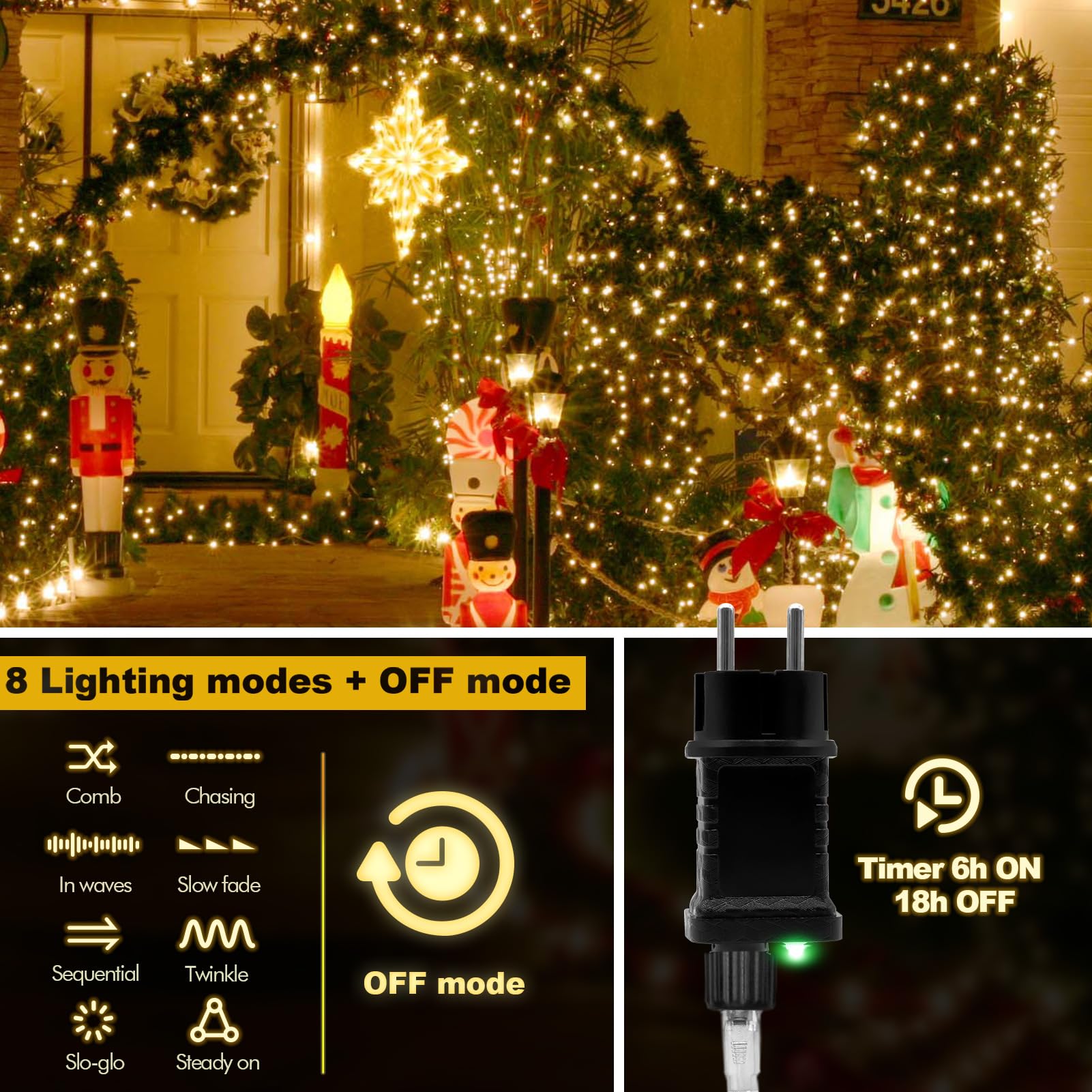 Uping Catena Luminosa Luci Albero di Natale 30M 300 LED Luci di Natale Esterno ed Interno Bianco Caldo Lucine LED Decorative Addobbi Natalizi