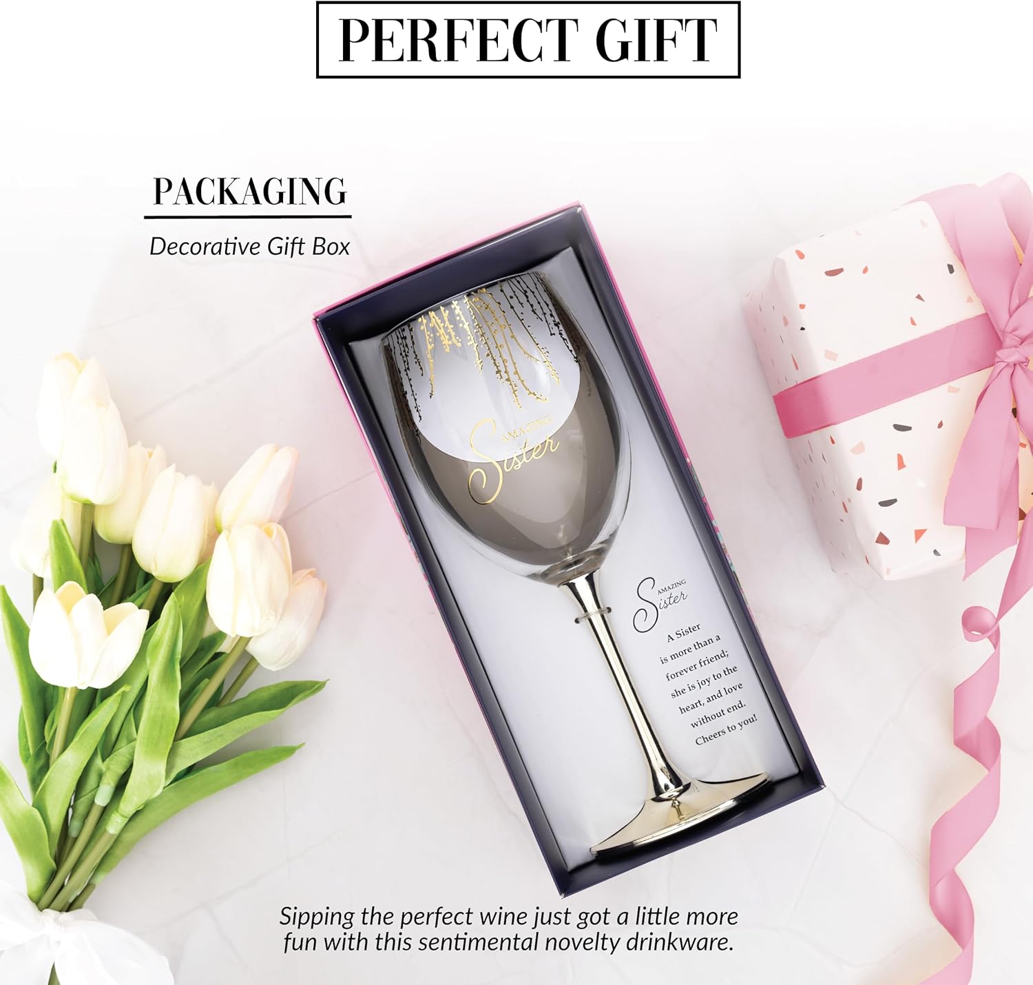 Pavilion Gift Company - Amazing Sister - 19 oz Stemmed Wine Glass Stepsister Sister-In-Law Present From Sibling Brother - Image 3