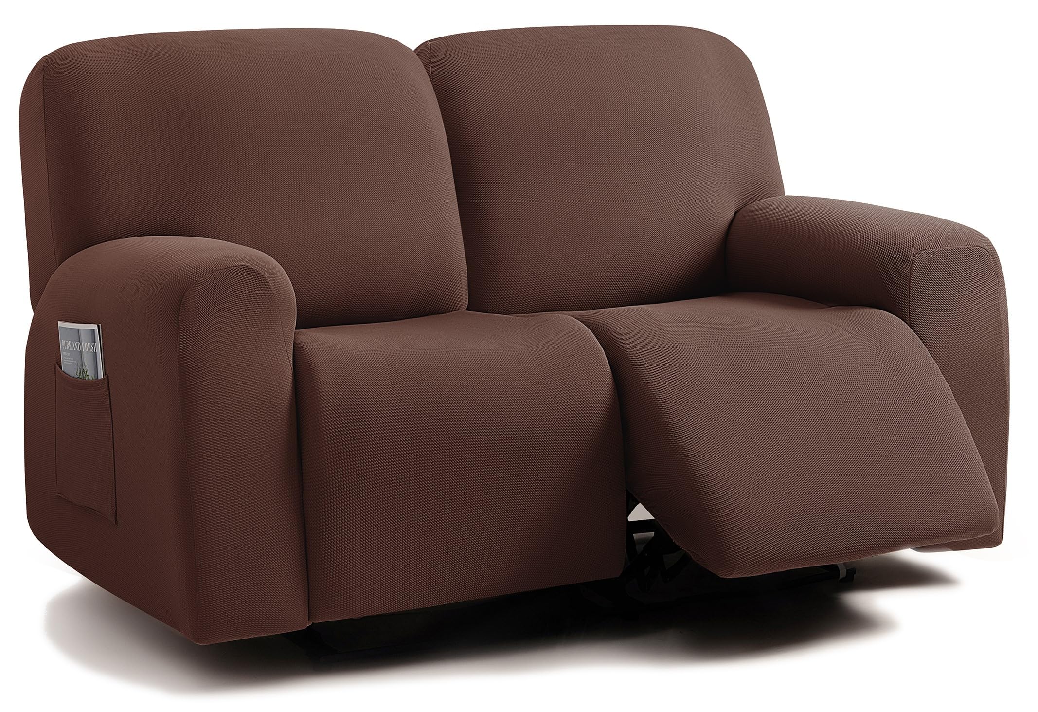 ULTICOR Jacquared Design, Reclining Loveseat Slipcover, 48" - 65" L, 2 Seat 6-Piece Recliner Cover, Washable (Chocolate)