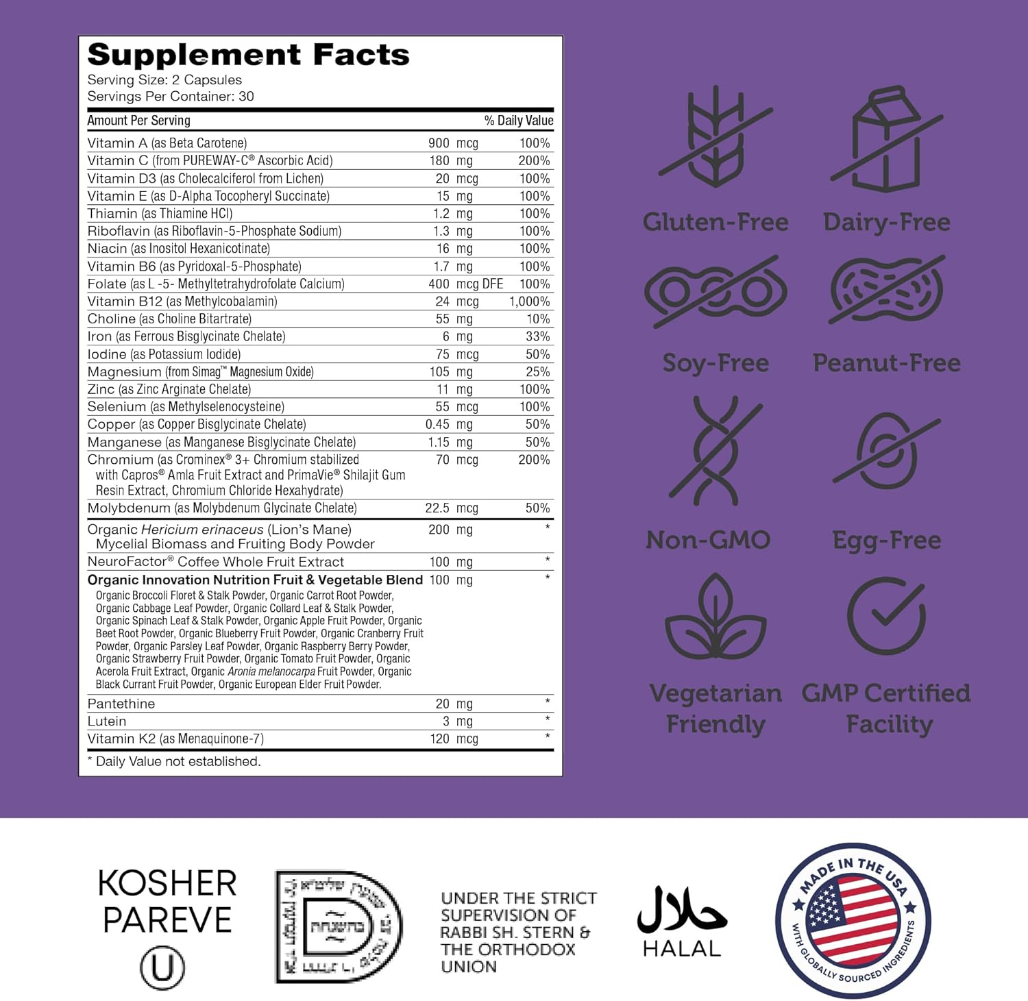 Zahler - Multivitamin Brain Supplement (60 Count) Kosher Brainfood Capsules for Adults with Neuro Factor & Lion's Mane - Nootropic Brain Supplements for Memory Support - Focus Mental Energy Boost - Image 6
