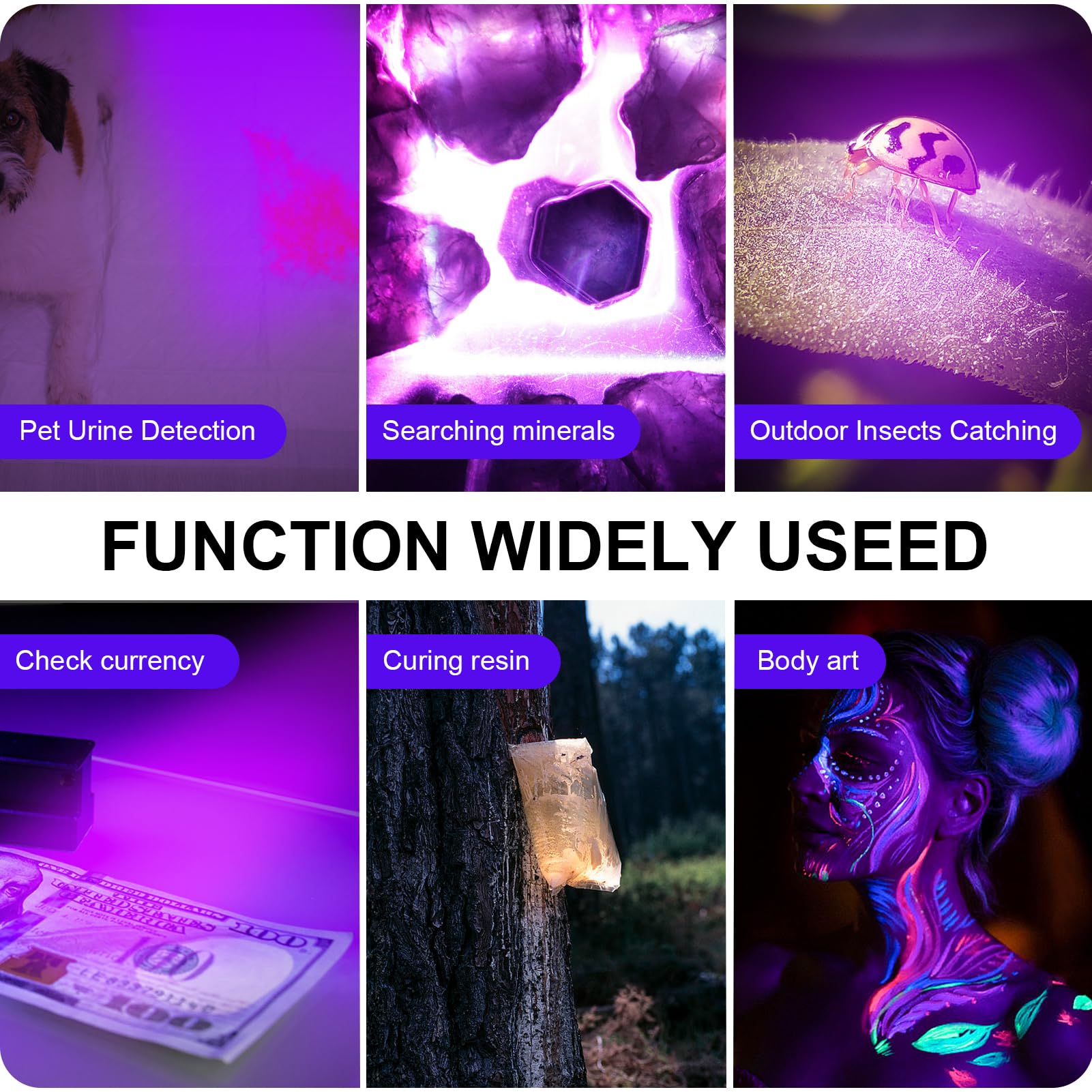 Linterna UV de alta potencia de 365 nM, linterna de luz negra de 30 W, linterna LED ultravioleta brillante UV para exteriores, hogar e inspección, detección de orina de mascotas, mineral y jade