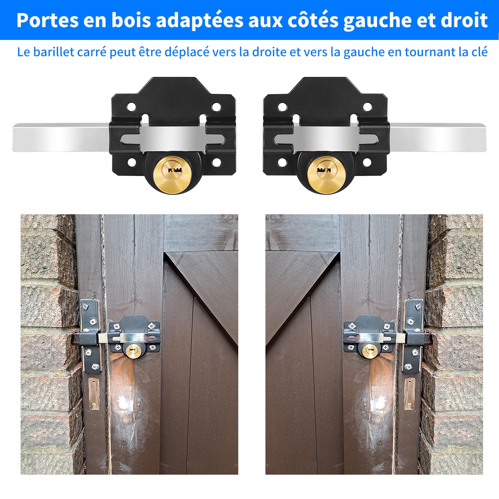 Serrure Mortrise, serrure à longue portée pour portail en bois, double verrouillage, 5 clés (50mm)