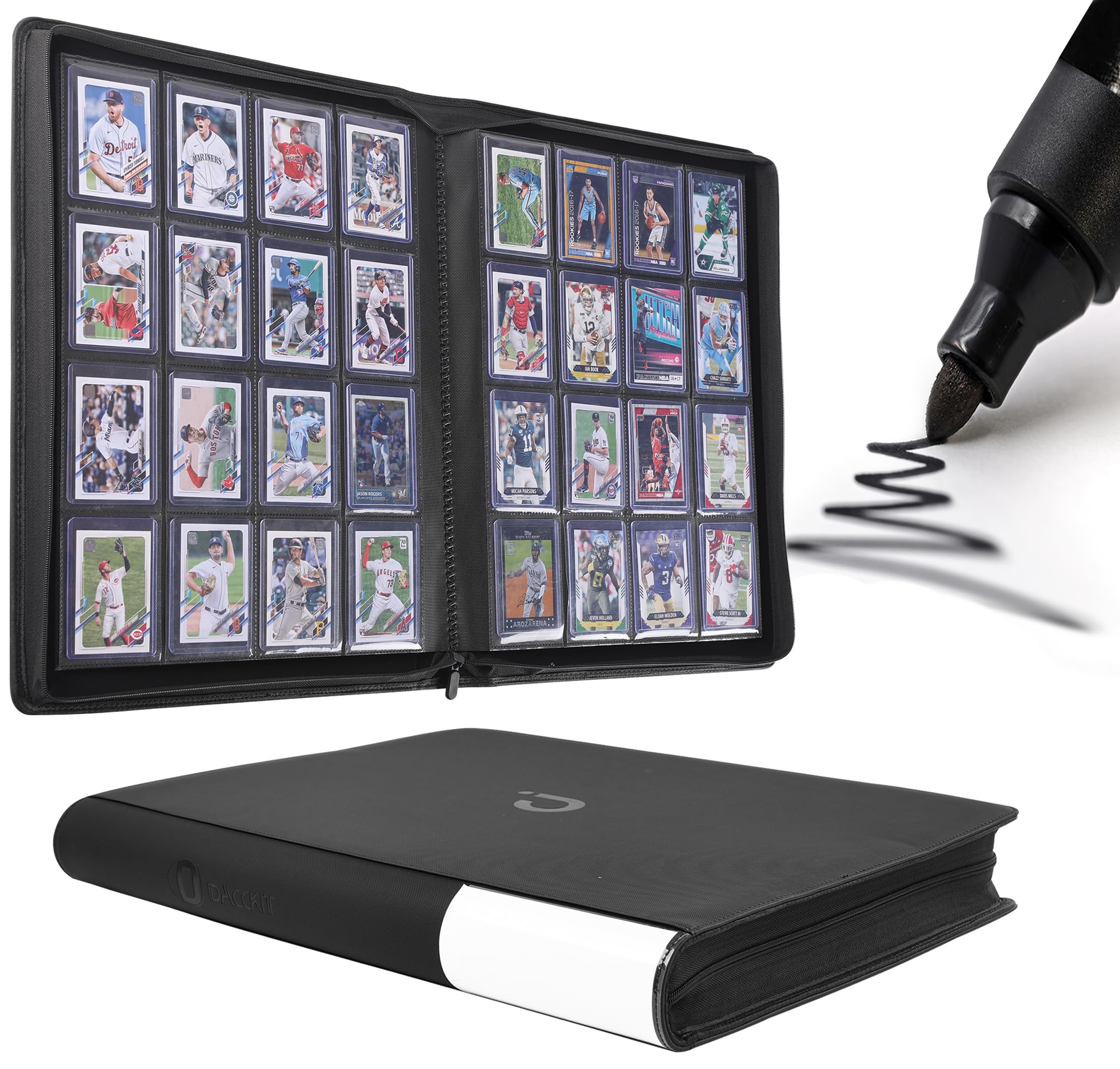 16-Pocket Toploader Binder - Holds 640 Trading Cards With Zippered Album