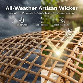 NICESOUL 2 Person Egg Chair Indoor Outdoor Stationary Wicker Large Egg Seating Large Egg Basket Lounge Chair with Ottoman Footrest for Patio Balcony Porch Tan Color