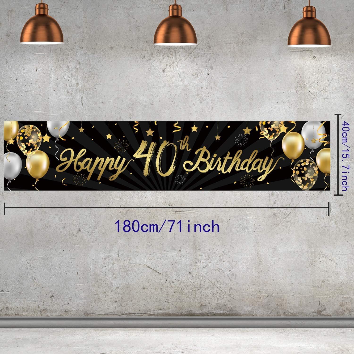 Happy 40th Birthday Banner for Men Women Sign Black Gold Glitter 40 Years Old Birthday Party Decorations Supplies Anniversary Celebration Backdrop