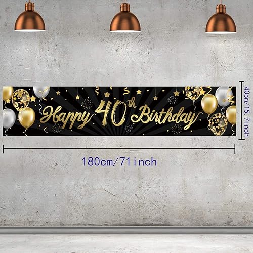 Vista 41 de Cartel de feliz cumpleaños 60 para hombres y mujeres, letrero negro y dorado con purpurina de 60 años, suministros de decoración de fiesta