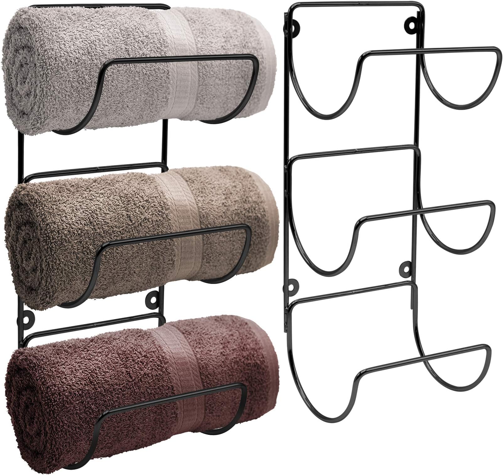 Sorbus Towel Holder for Bathroom Wall - 6 Level Wall Mounted Towel Rack Shelves for Rolled Bath Towels, Washcloths, Linens - Black Hanging Towel Racks for Bathroom, Spa, Salon, Towel Storage Organizer