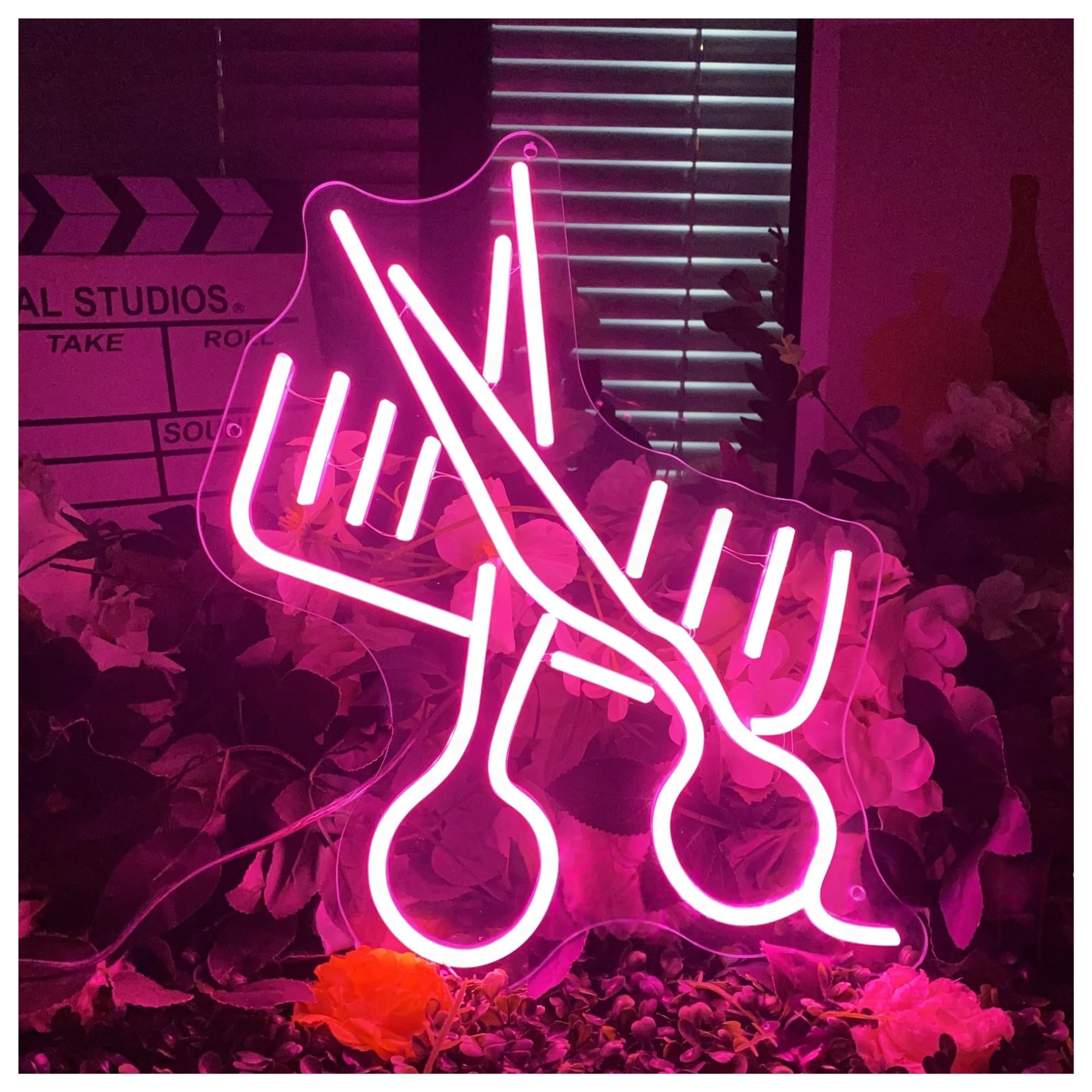 RONGCH Hanging Art Signs Scissors and Comb Neon Sign Barber Shop Decor Gameroom Bedroom Bar Livingroom Birthday Party Wall Decoration 45cm