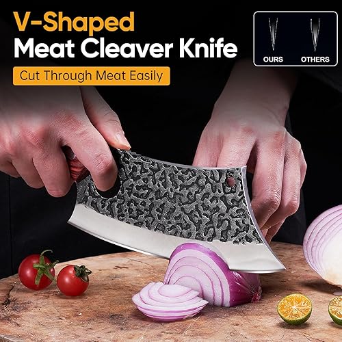 Miniatura 4 de Juego de cuchillos de carnicero, 3 cuchillos de carne forjados a mano, cuchillo de chef serbio afilado y cuchillos de cocina y cuchillos vikingos