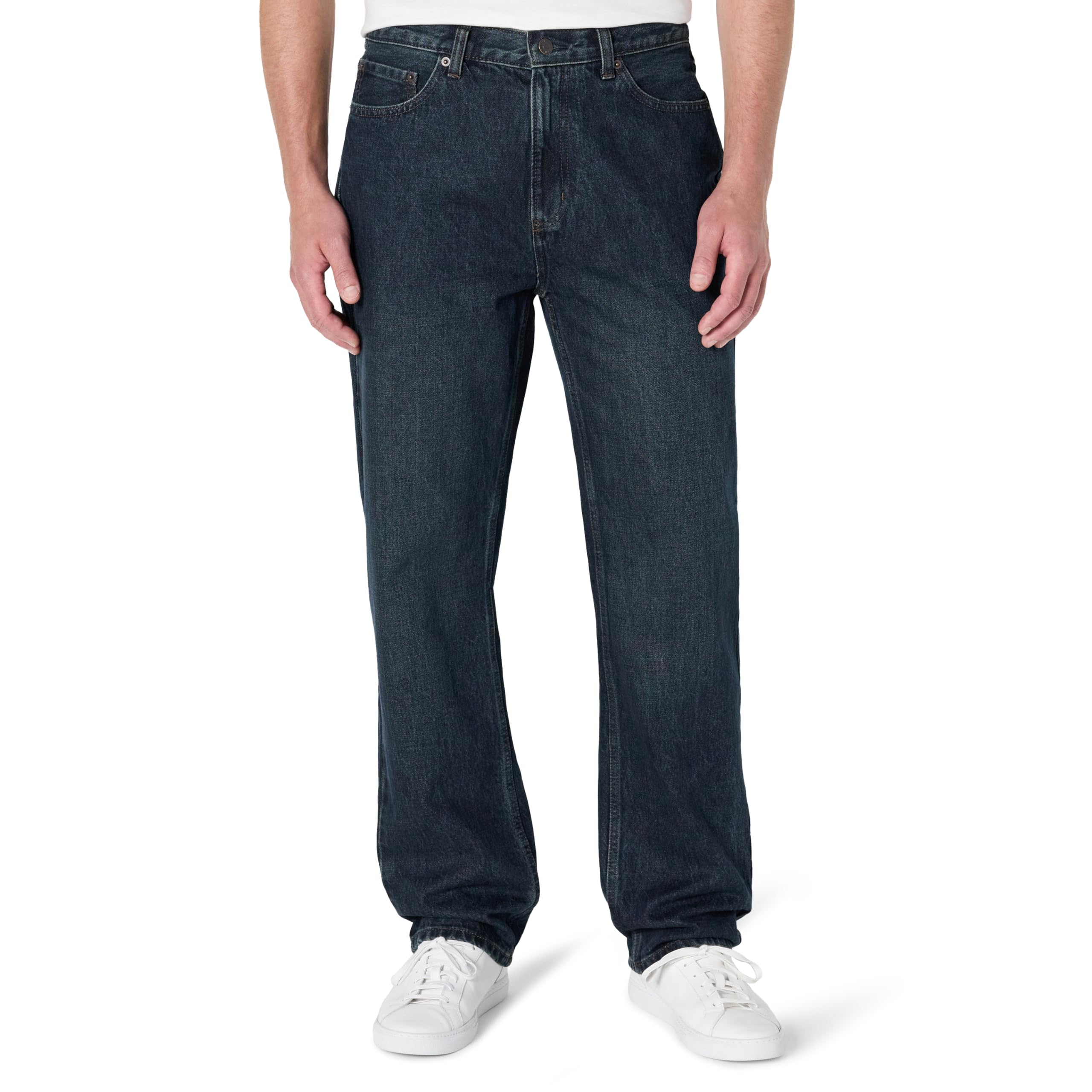 Amazon Essentials Men's Relaxed-Fit Jeans, Tinted Dark Wash, 34W / 28L