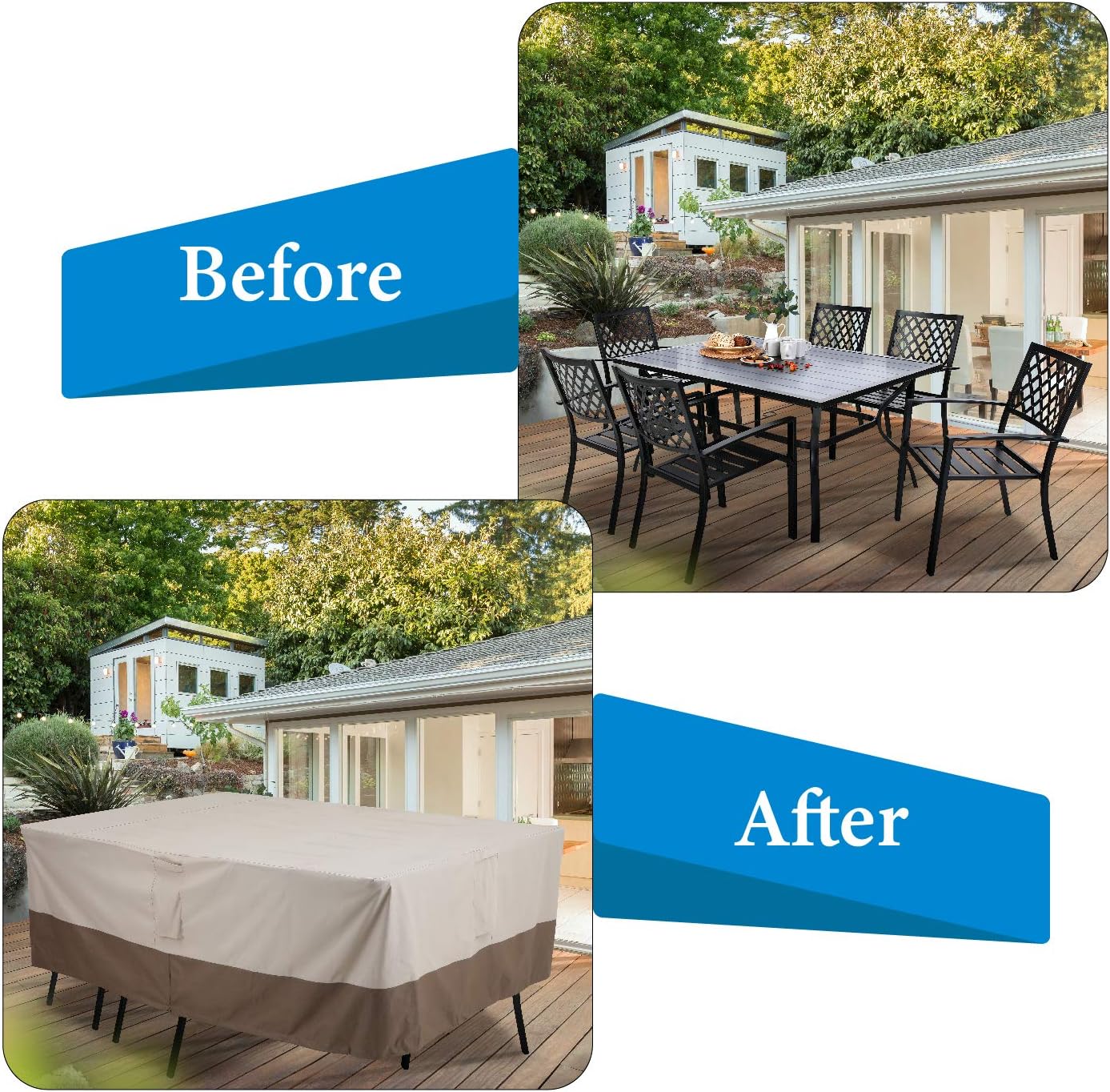 MFSTUDIO 109 inch Rectangular Patio Furniture Set Cover,Waterproof UV Resistant Anti-Fading Cover for Outdoor Dining Rectangular Table Chairs Set,Beige & Brown : Patio, Lawn & Garden
