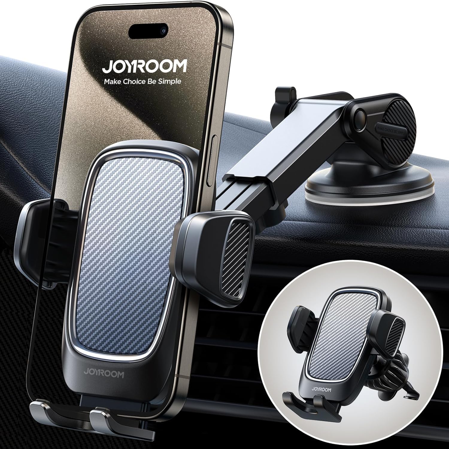 JoyroomPhone Mount for Car, [Military-Grade Suction & Stable Hook] Car Phone Holder Mount for Dashboard Windshield Vent, Fit for iPhone 15 14 13 12 Pro Max Samsung Galaxy S23+, and Other Smartphones