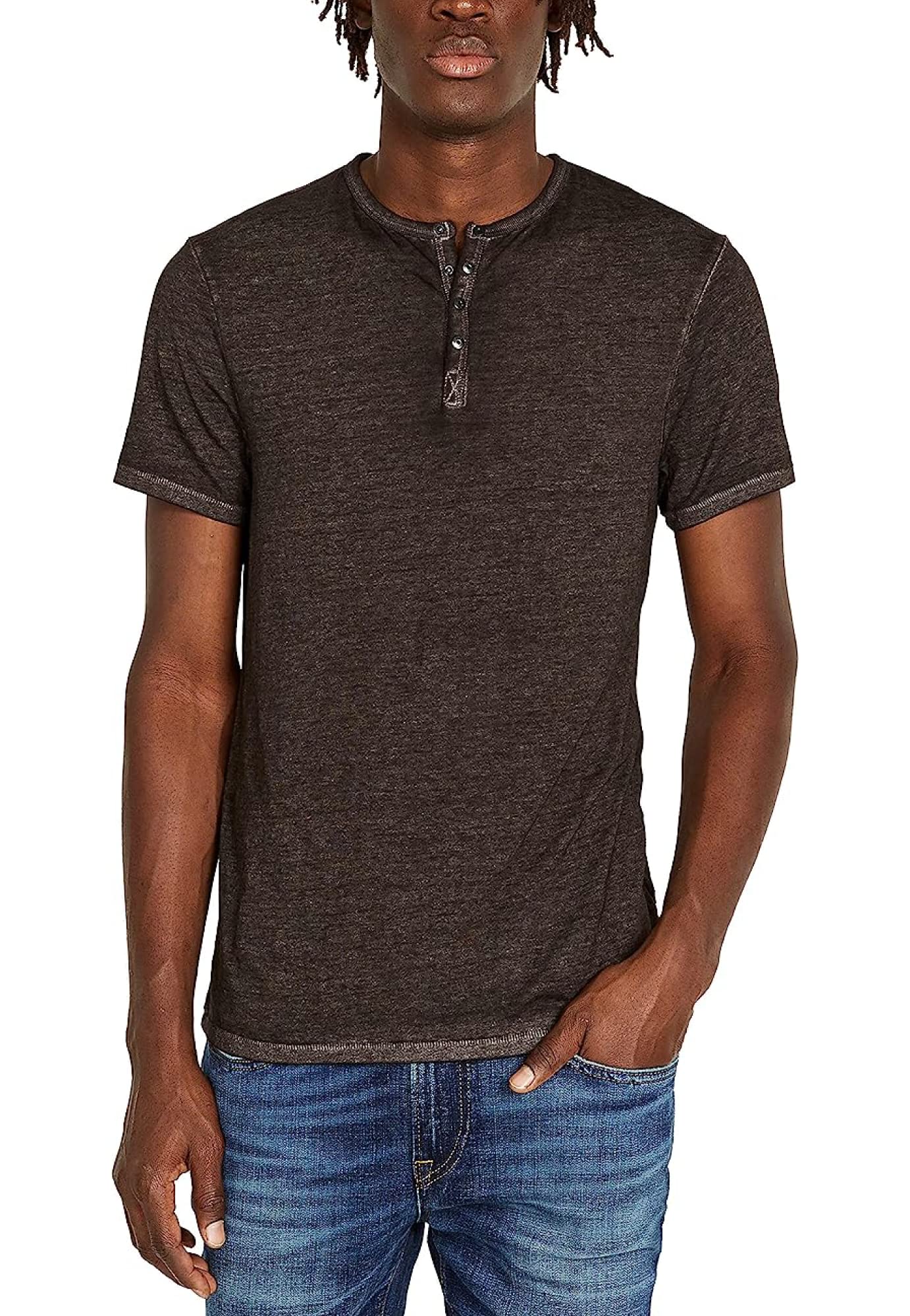 Buffalo David Bitton Herren Kasum Knit Bm21411 Black Henley-Hemd, Schwarz, L