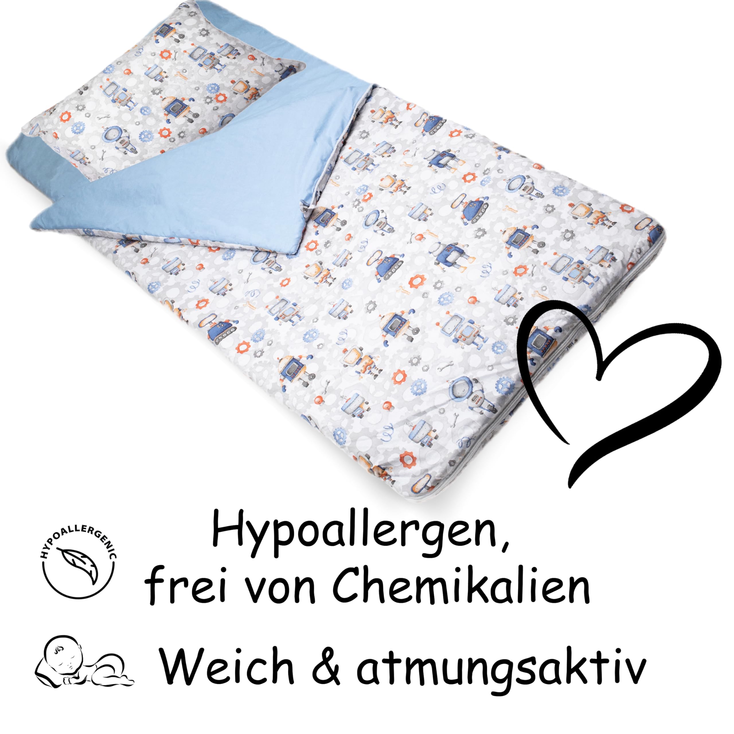 PinkZebra Kinder Schlafsack 170x70 cm Öko-Tex Baumwollschlafsack mit Doppelter Reißverschluss