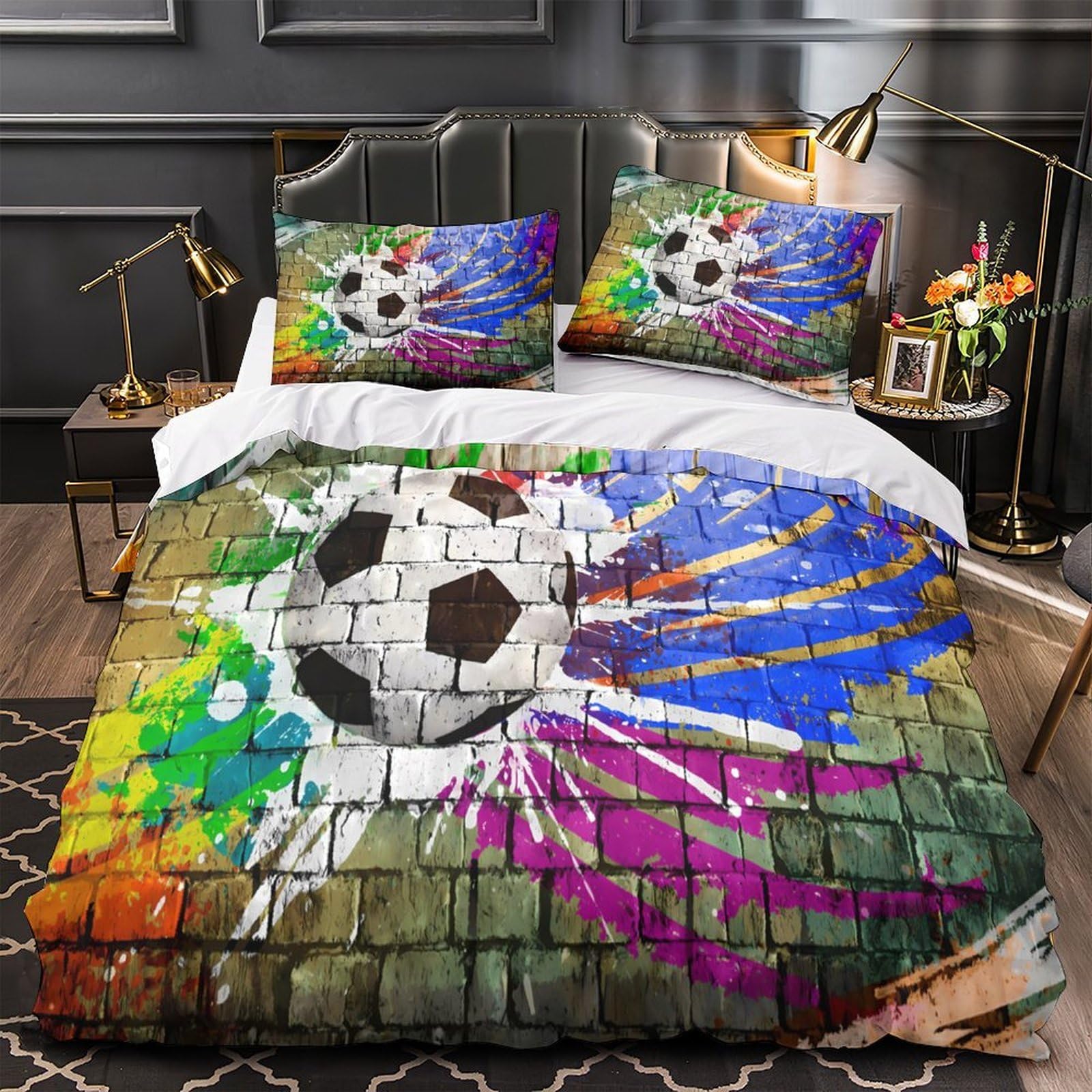 Housse de couette football street art pour une chambre d'ado moderne 140x200