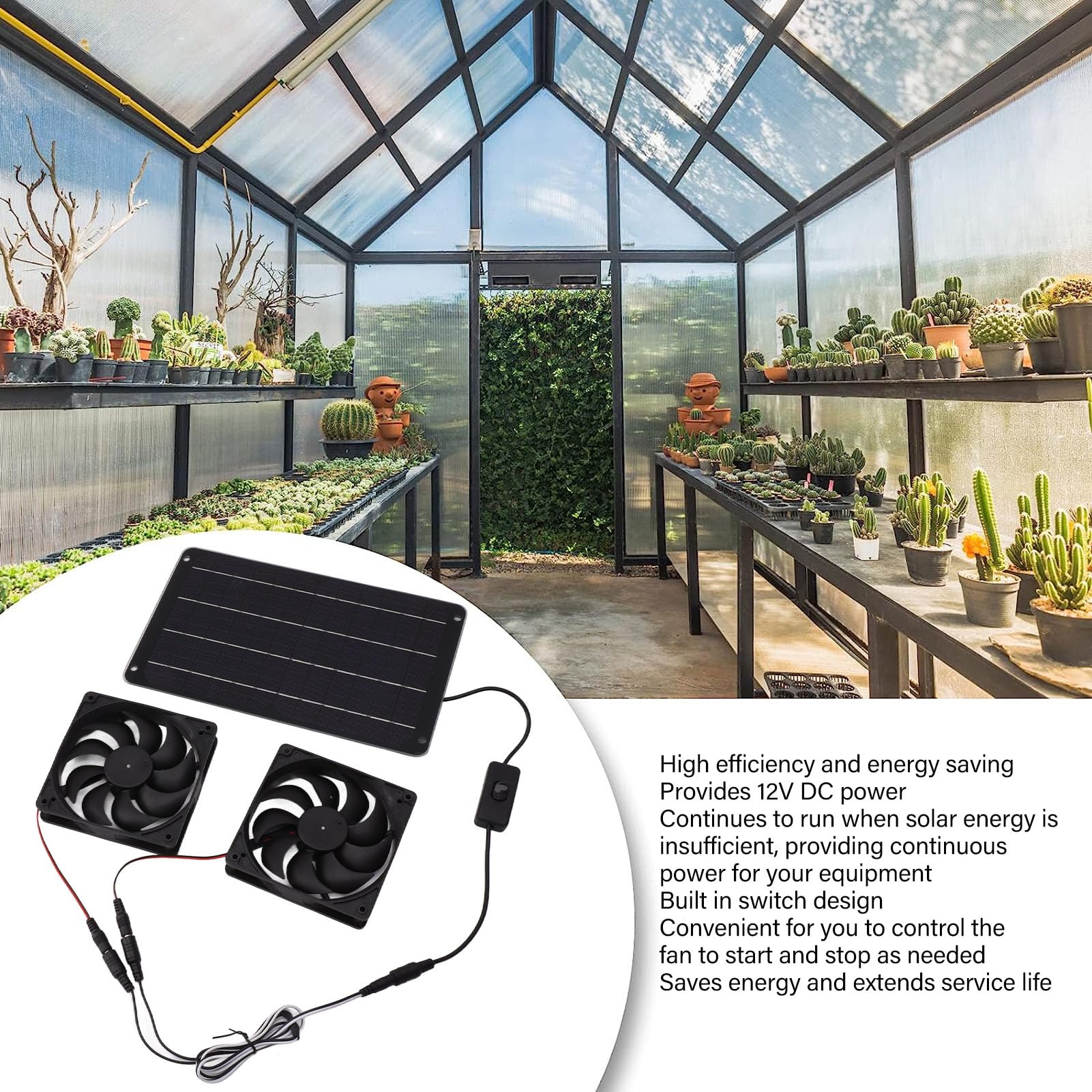 Topyond Kit Ventola Solare da 20 W, Design a Doppia Ventola, Ad Alta Efficienza Energetica, Alimentato Ad Energia Solare per Serre, Camper, Case per Animali Domestici, Ventilazione E Raffreddamento