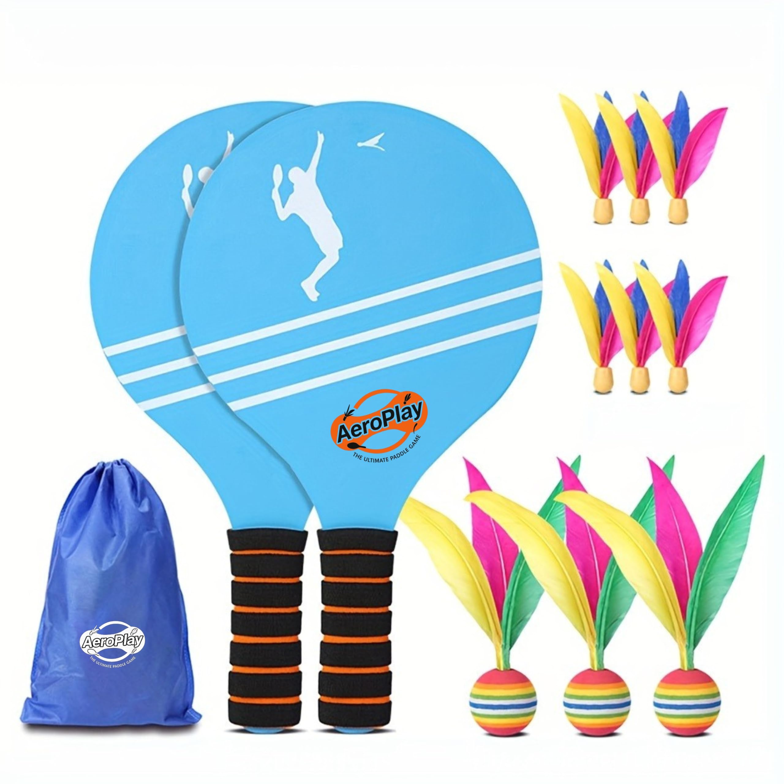 AEROPLAY Paddle Ball Set, Badminton Set 2 Rackets, Great Gifts for Adults and Family, Fun for Beach, Yard, and Lawn Play All Year Round, Best for Christmas, Perfect for Thanks giving