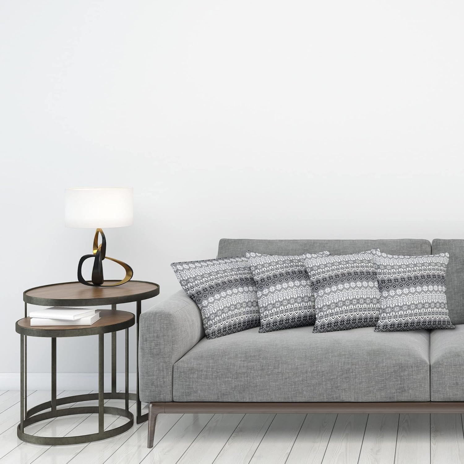 Ambesonne Grey Decorative Throw Pillow Case Pack of 4, Nordic Snowflake Knit Patterns Scandinavian Motifs Traditional and Modern Print, Cushion Cover for Couch Living Room Car, 20", Grey White