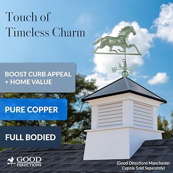 Good Directions Patina Copper Horse Weathervane Decorative Rooftop Accent for Barns, Homes, Sheds, and Cupolas Durable & Handcrafted