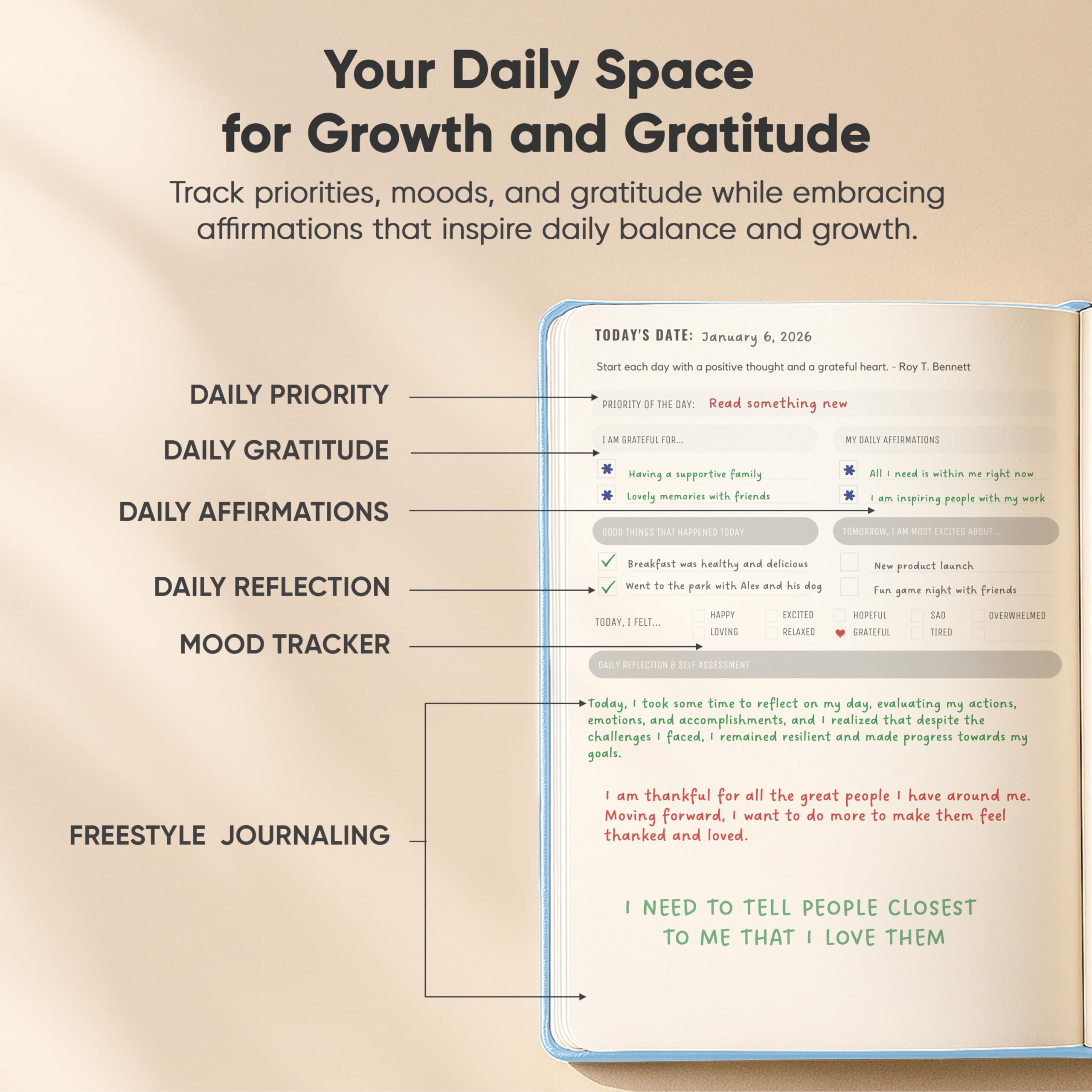 Diario diario para atención plena y productividad – Diarios inspiradores para escribir, escribir diario rápido y diario guiado regalos para hombres y mujeres – Cuaderno de diario de tapa dura (azul)