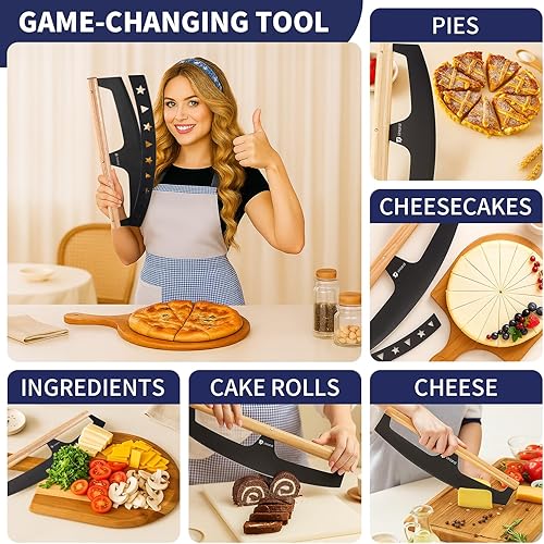 Miniatura 7 de Cuchilla de corte de pizza de 16 pulgadas, cuchillo de corte de acero inoxidable de grado alimenticio y afilado, a prueba de óxido, elegante mango