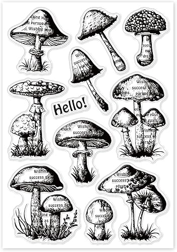 Miniatura 8 de GLOBLELAND Sellos transparentes de hongos retro de silicona, sellos temáticos de plantas para bricolaje, álbumes de recortes, diarios, tarjetas