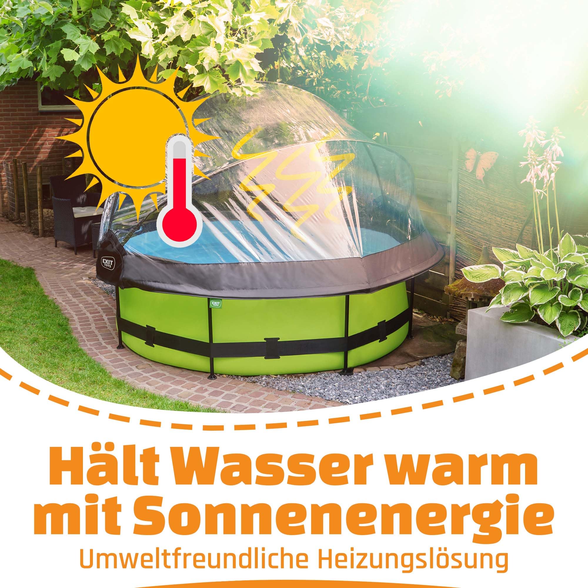 EXIT Toys Poolabdeckung Rund ø 366 cm Universell für Intex/Bestway Pools – Hält Wasser Warm und Sauber – Poolüberdachung mit Verbindungsset für Viele Marken – Transparent