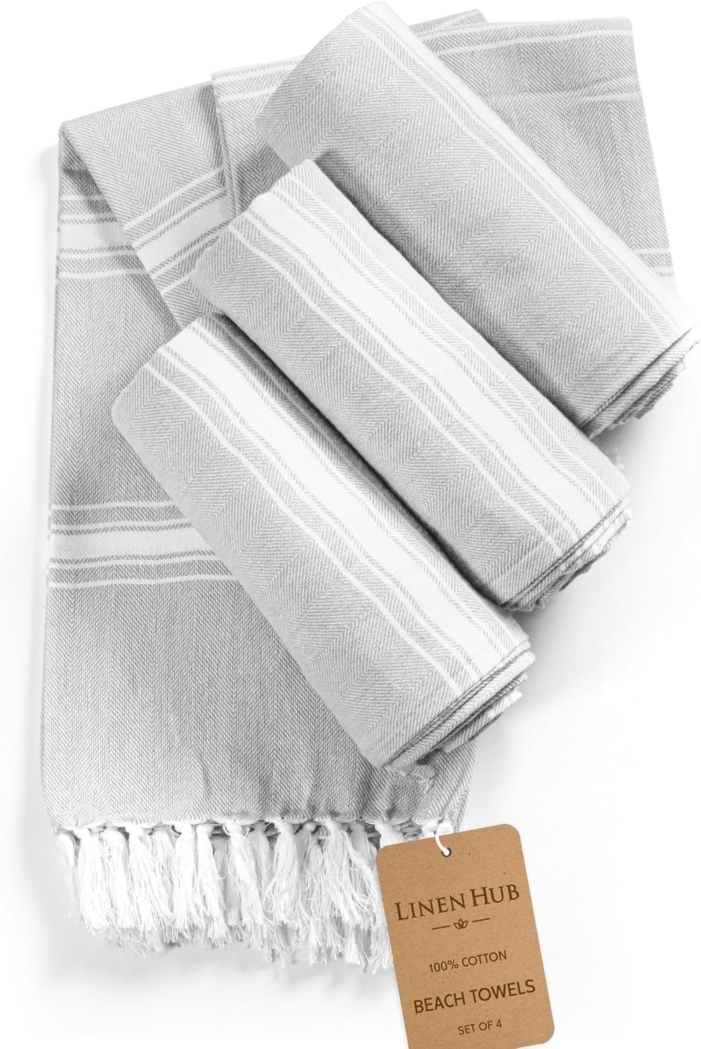 Linen Hub Cotton Set of 4 Beach Towels Turkish Peshtemal Extra Large 39x71 Travel Gym Pool Spa