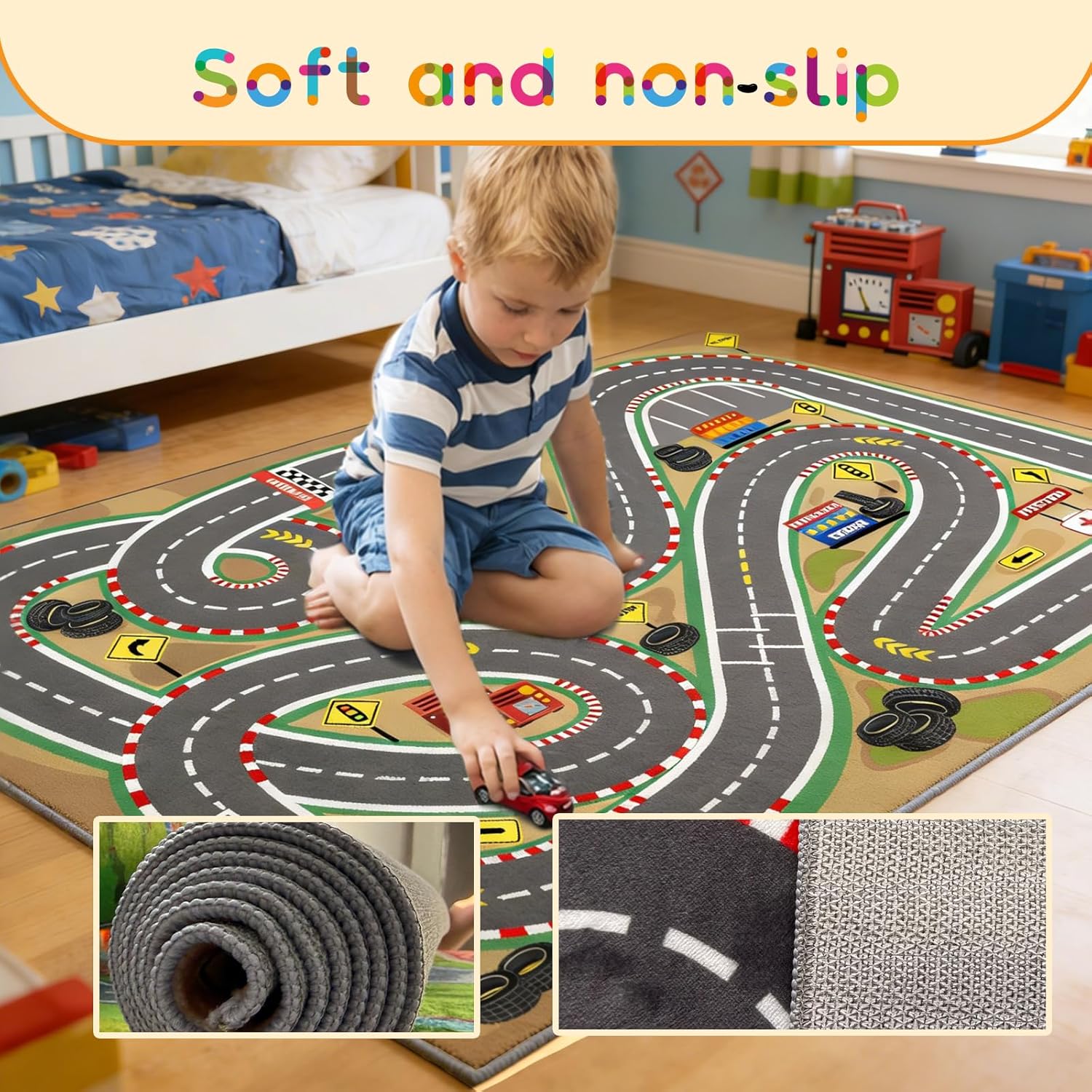 39"x59" Kids Rug Play Mat Soft & Non-Slip Car Rugs City Map Play MatCar Rugs for Kids Toy Cars Race Track for Classroom Rug，Play Learn and Have Fun Safely