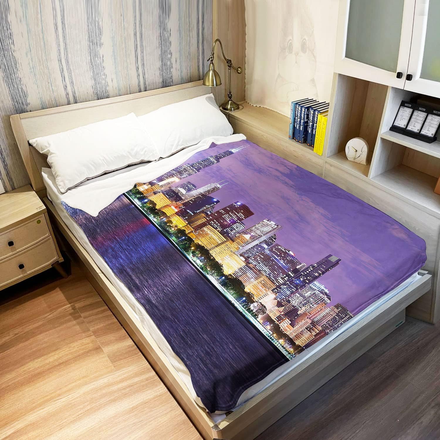 60x80 Blanket Comfort Warmth Soft Plush Throw for Couch Chicago Skyline Cityscape Illinois Nightime