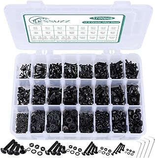1700PCS Metric Nuts and Bolts Assortment Kit - M2 M3 M4 M5 Screws Assortment, Assorted Machine Screw Set with Lock & Flat Washers, Grade 12.9 Alloy Steel Hex Socket Head Screws Bolts and Nuts Kit